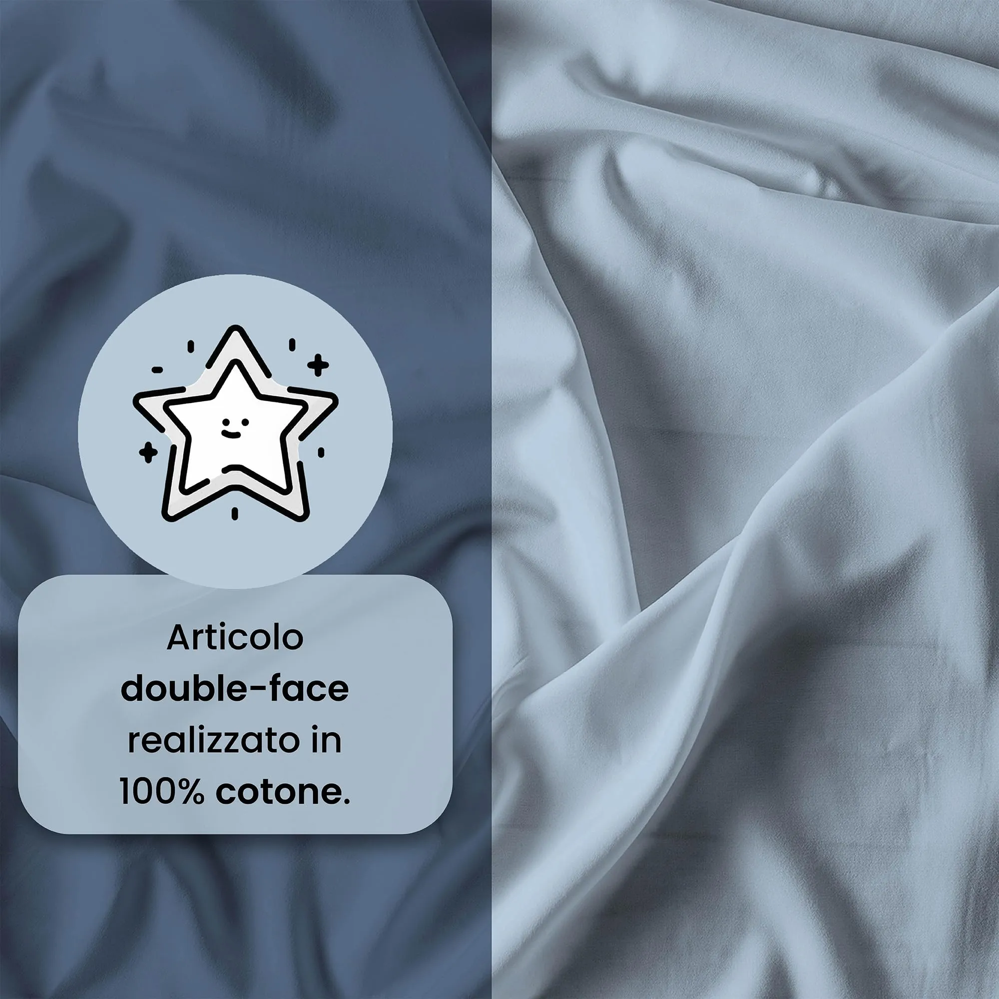 Italian Bed Linen Set Copripiumino 100% Cotone Natural Color, Singolo, 150x200 cm, Avio/Azzurro - immagine 3