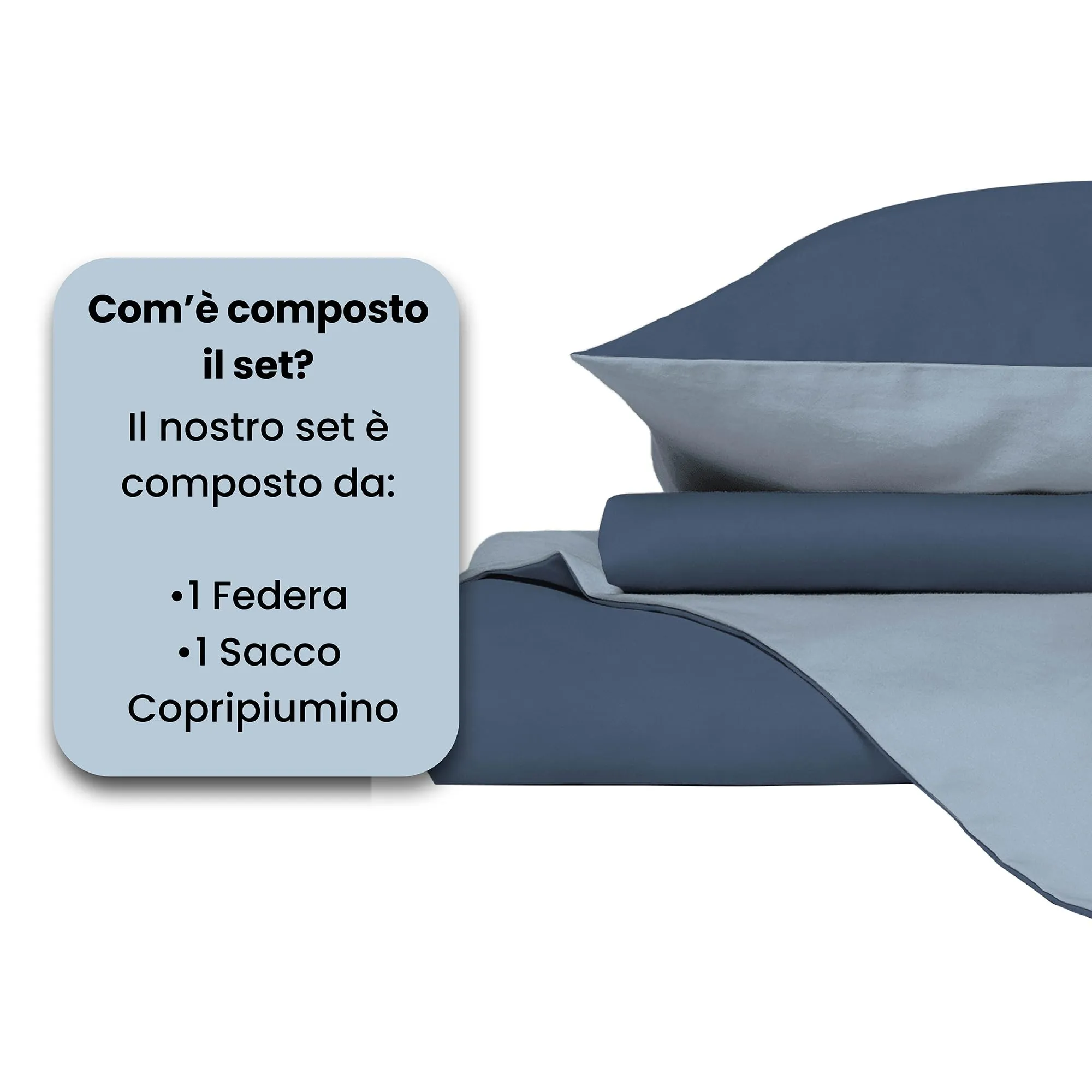 Italian Bed Linen Set Copripiumino 100% Cotone Natural Color, Singolo, 150x200 cm, Avio/Azzurro - immagine 4