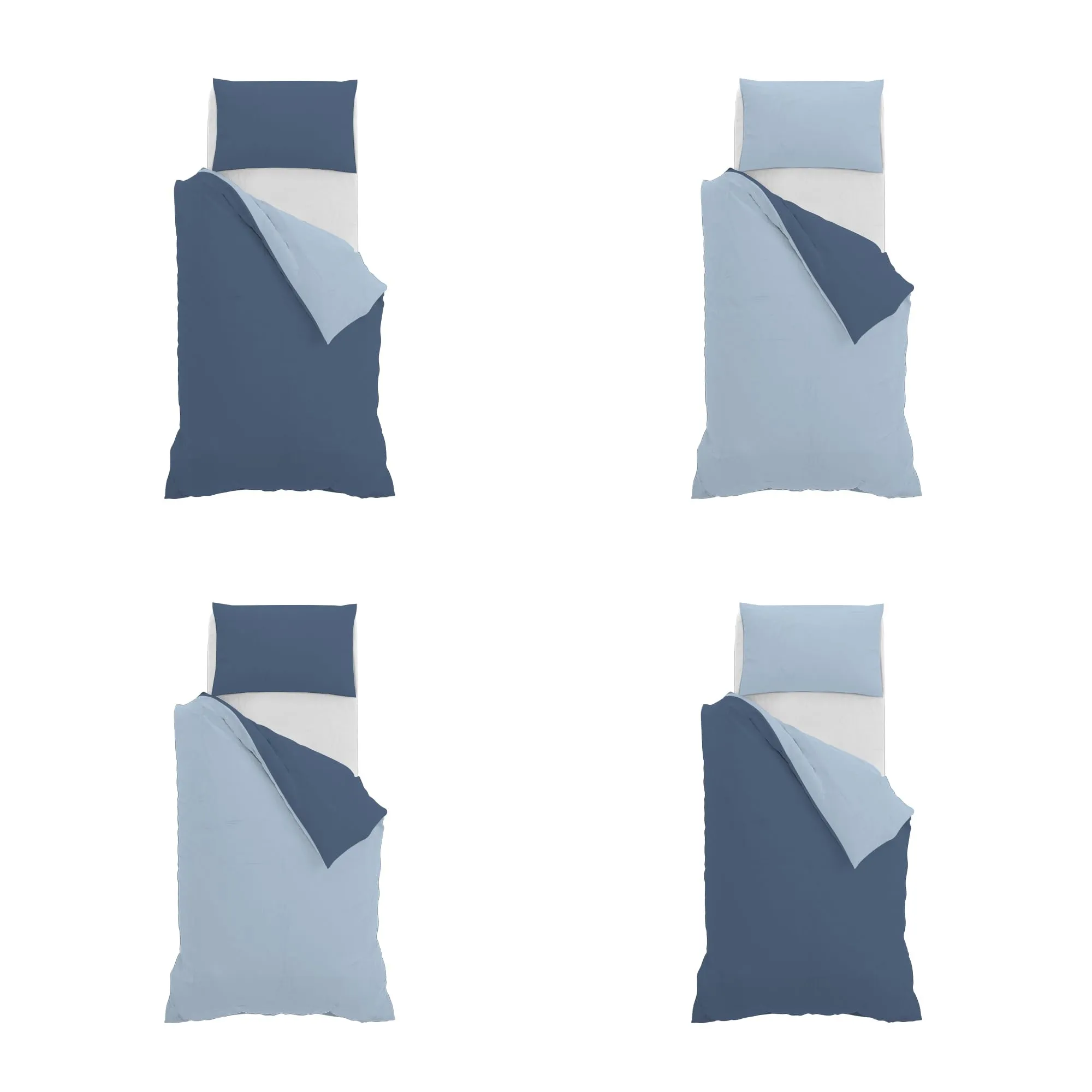 Italian Bed Linen Set Copripiumino 100% Cotone Natural Color, Singolo, 150x200 cm, Avio/Azzurro - immagine 11