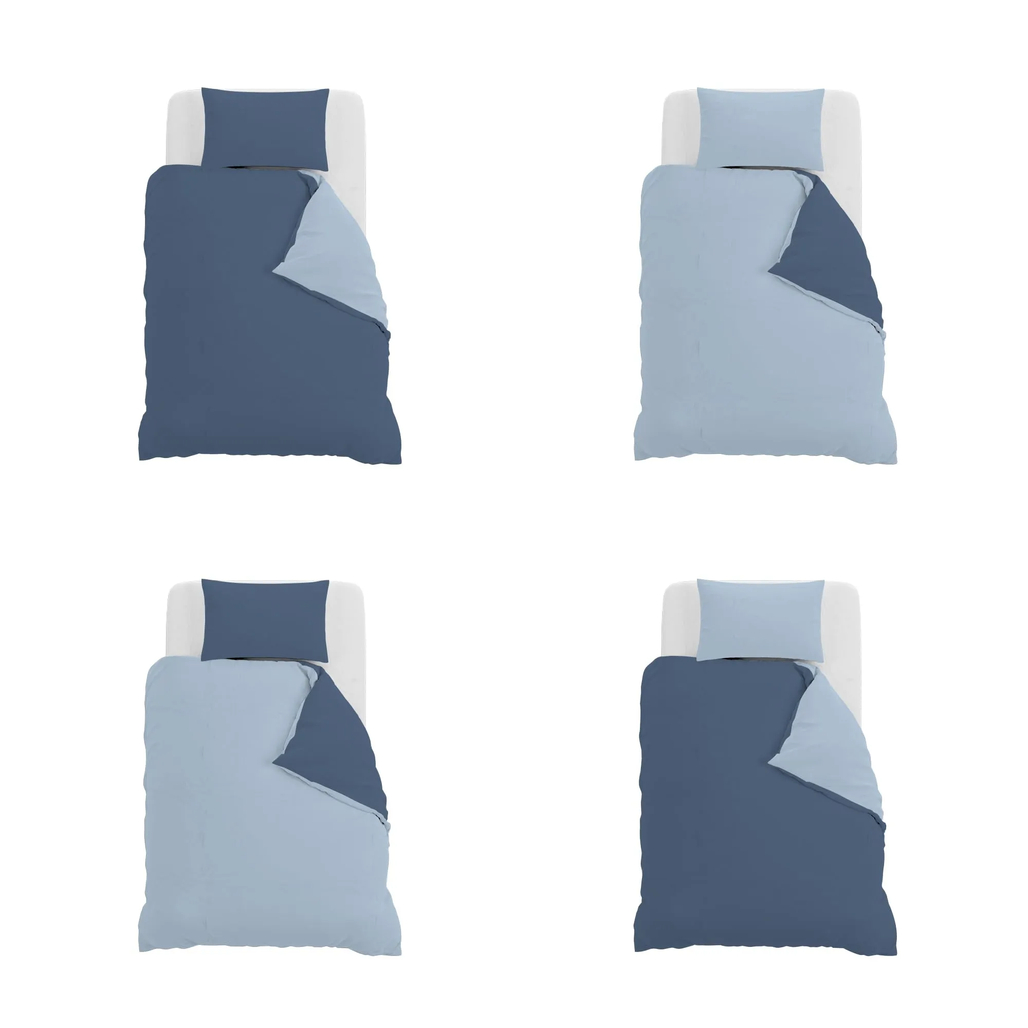 Italian Bed Linen Set Copripiumino 100% Cotone, 200x200 cm, Piazza e Mezza, Avio/Azzurro - immagine 11