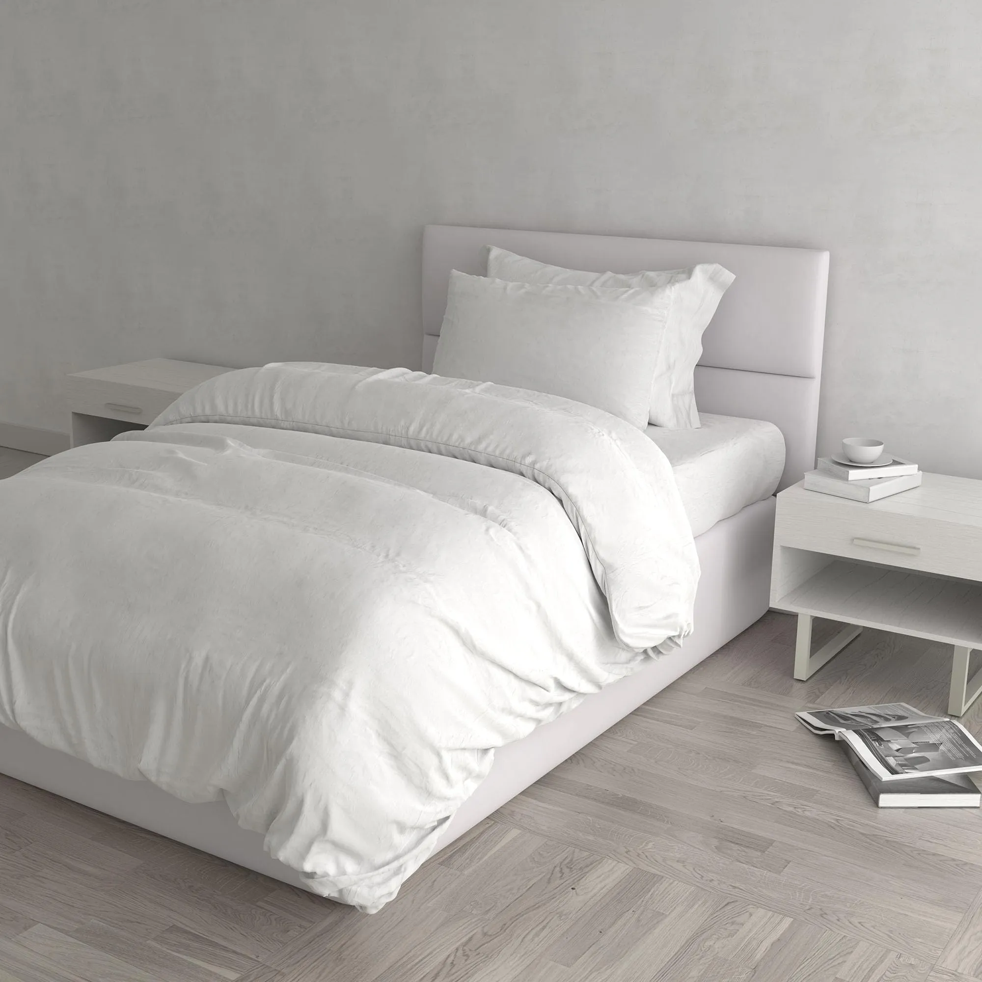 Italian Bed Linen Set Copripiumino 100% Cotone, Piazza e Mezza, 200x200 cm, Bianco/Bianco - immagine 1