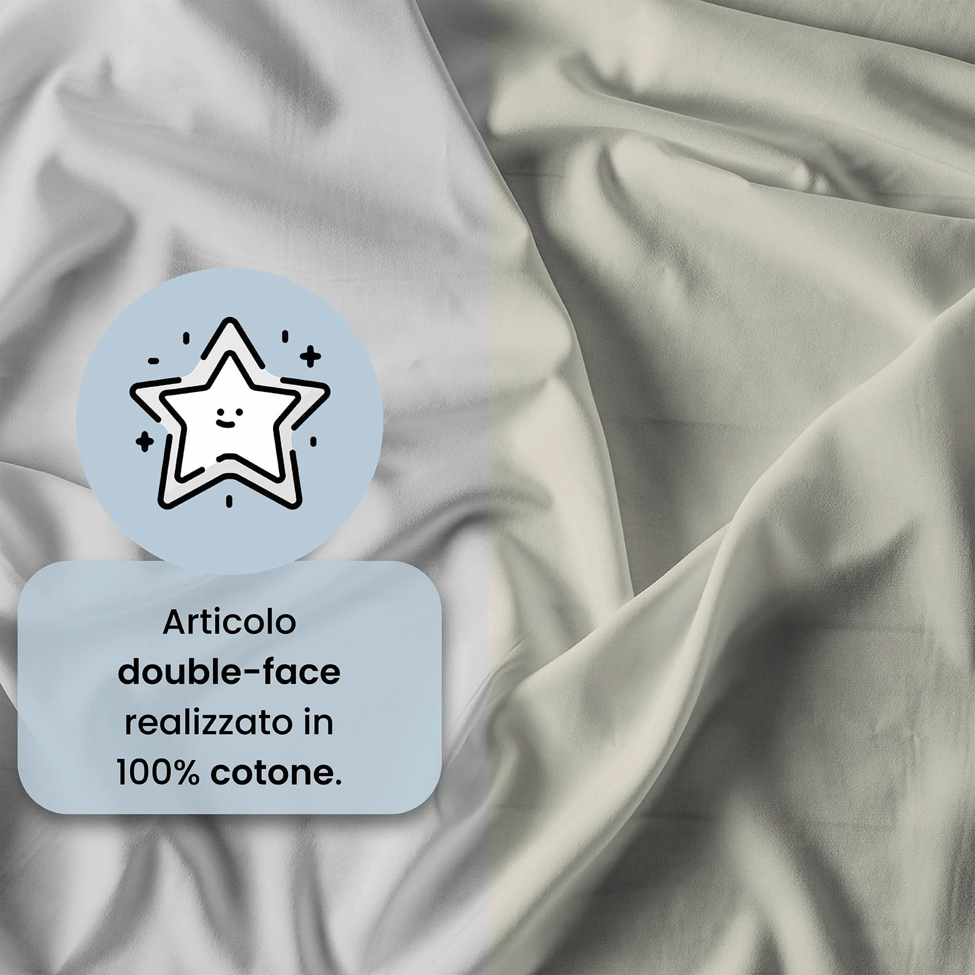 Italian Bed Linen Set Copripiumino 100% Cotone, Singolo, 150x200 cm, Grigio Chiaro/Panna - immagine 3