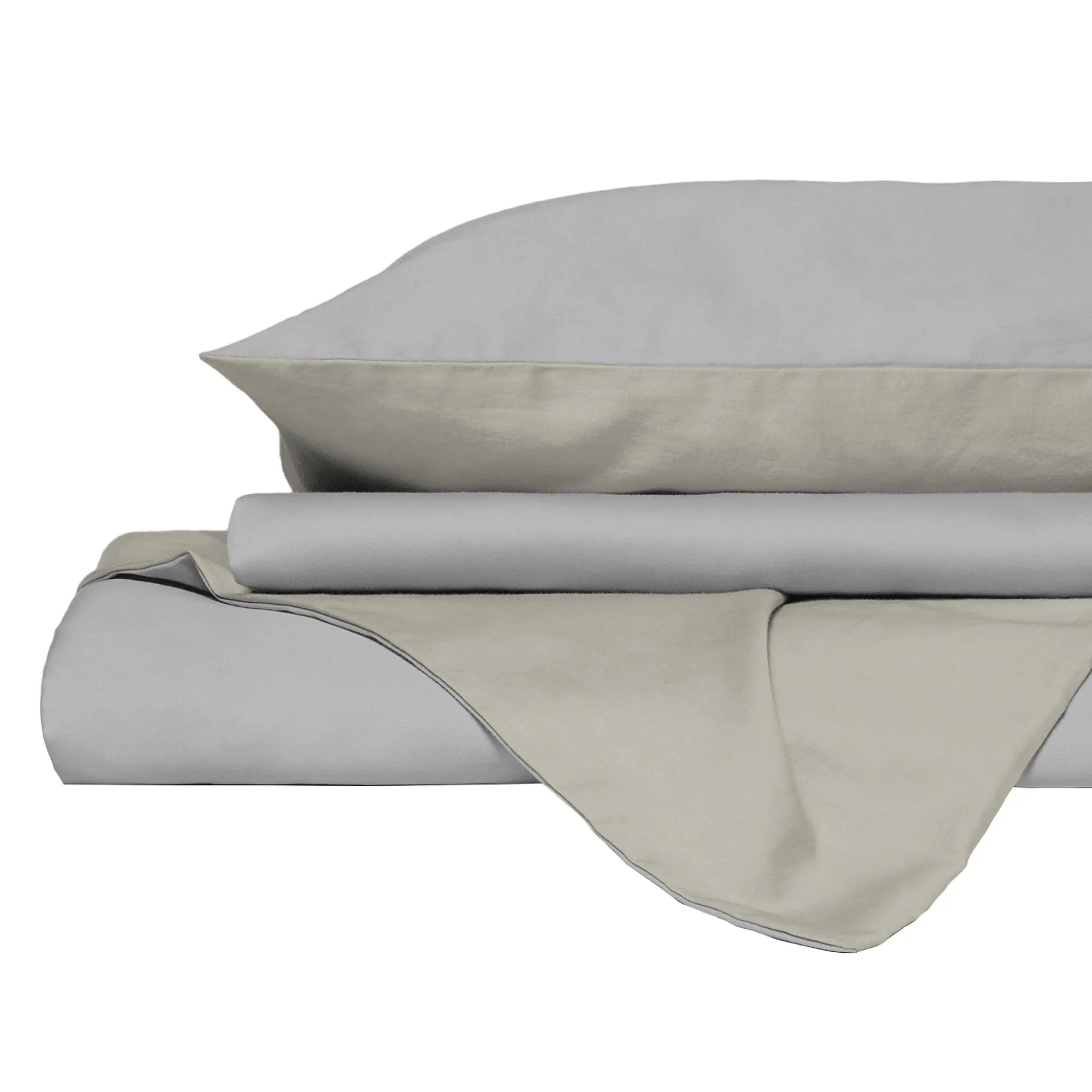 Italian Bed Linen Set Copripiumino 100% Cotone, Singolo, 150x200 cm, Grigio Chiaro/Panna - immagine 9