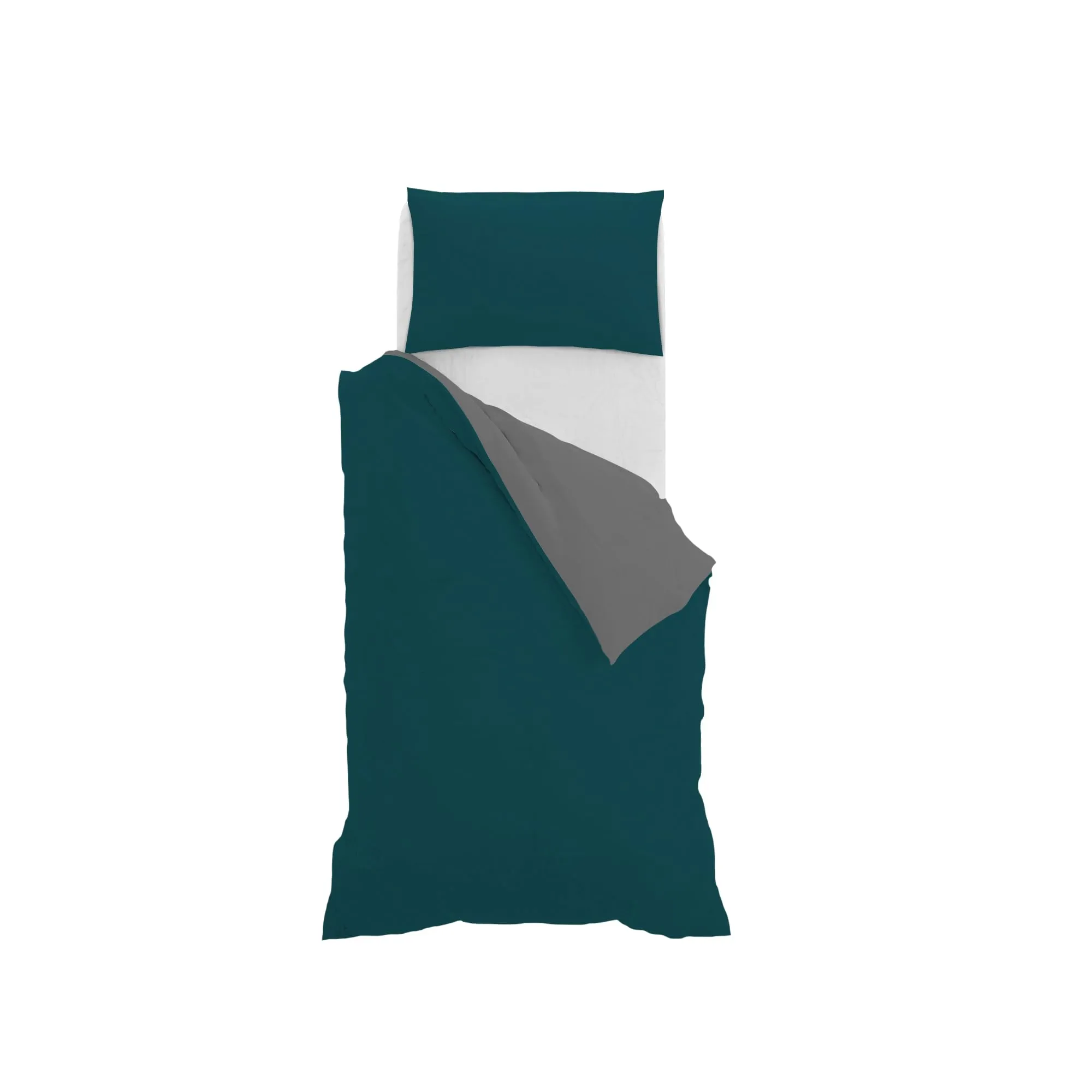 Italian Bed Linen Set Copripiumino 100% Cotone, Singolo, 150x200 cm, Verde Petrolio/Grigio Scuro - immagine 10