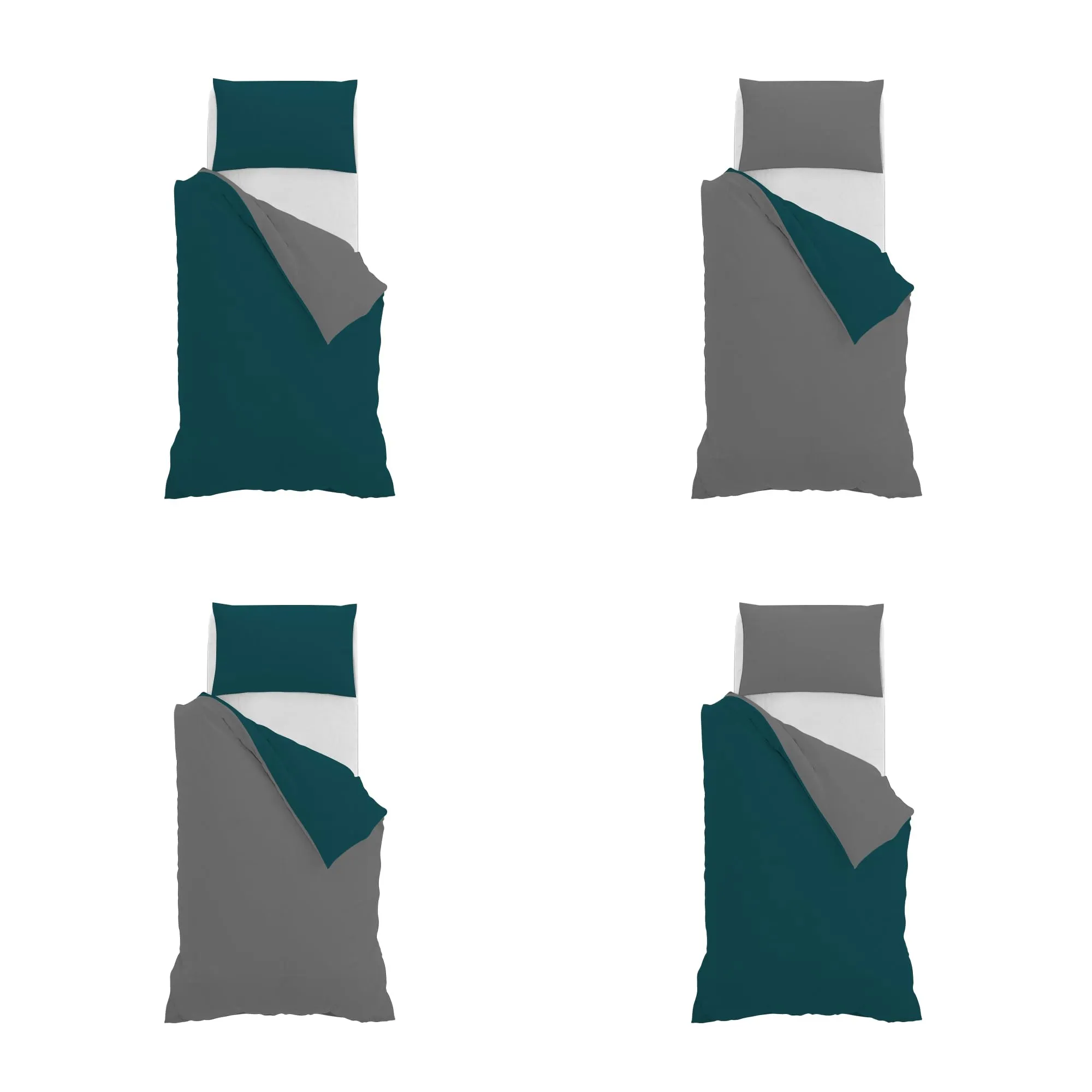 Italian Bed Linen Set Copripiumino 100% Cotone, Singolo, 150x200 cm, Verde Petrolio/Grigio Scuro - immagine 11