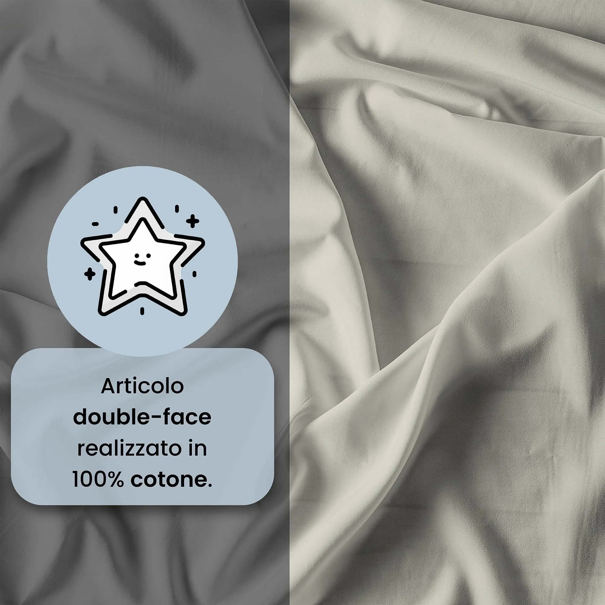 Italian Bed Linen Set Copripiumino 100% Cotone, Singolo, 150x200 cm, Grigio Scuro/Panna - immagine 3
