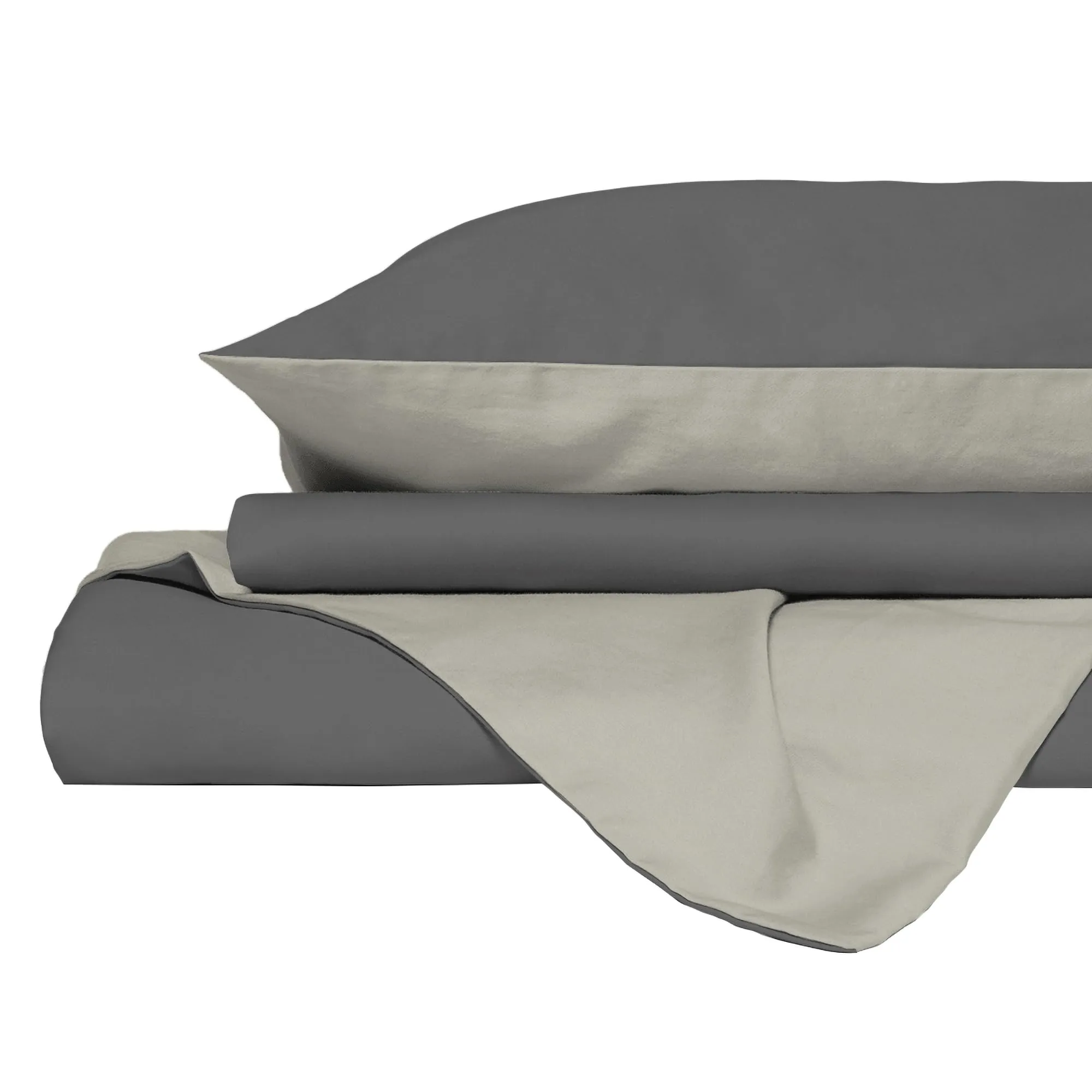 Italian Bed Linen Set Copripiumino 100% Cotone, Singolo, 150x200 cm, Grigio Scuro/Panna - immagine 9