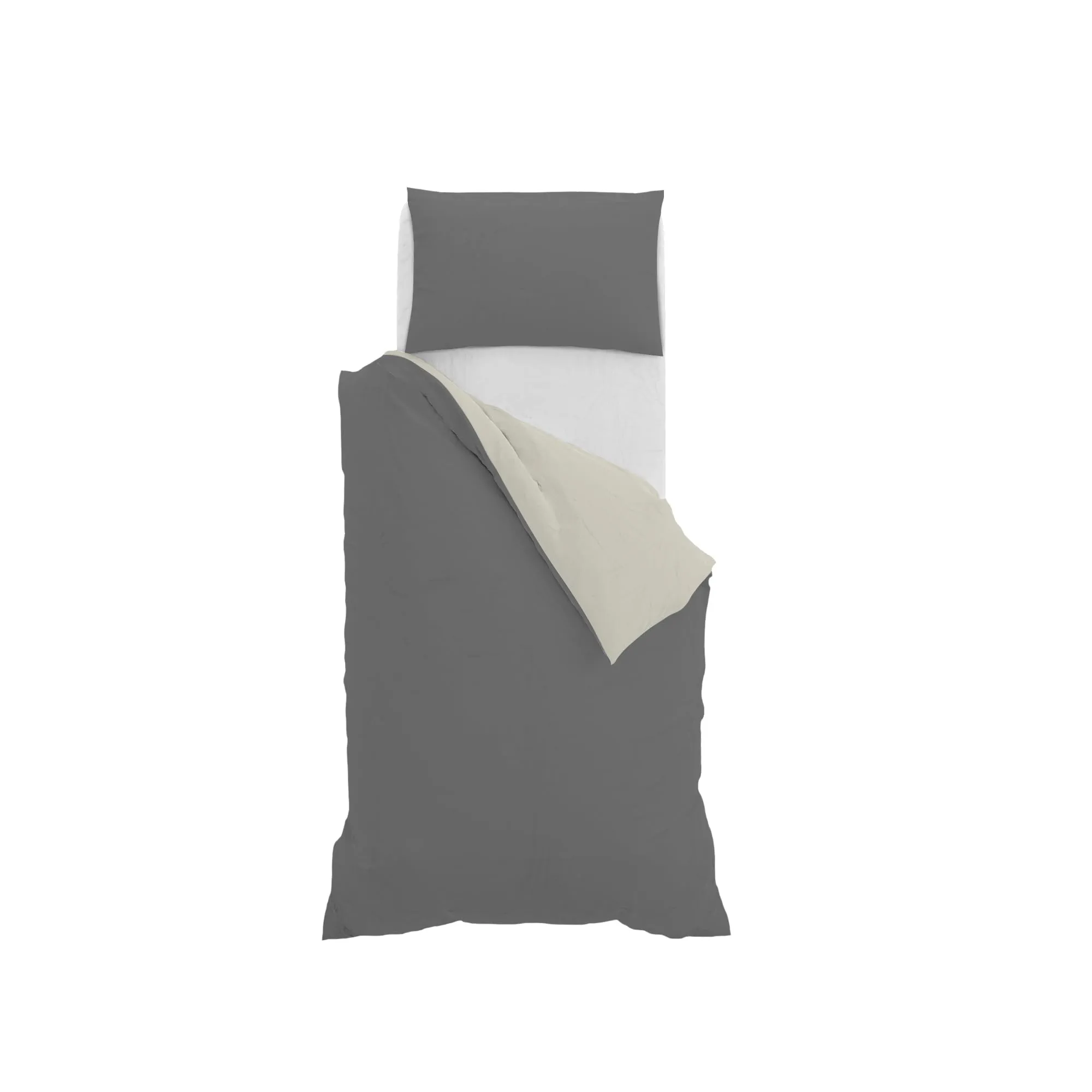 Italian Bed Linen Set Copripiumino 100% Cotone, Singolo, 150x200 cm, Grigio Scuro/Panna - immagine 10