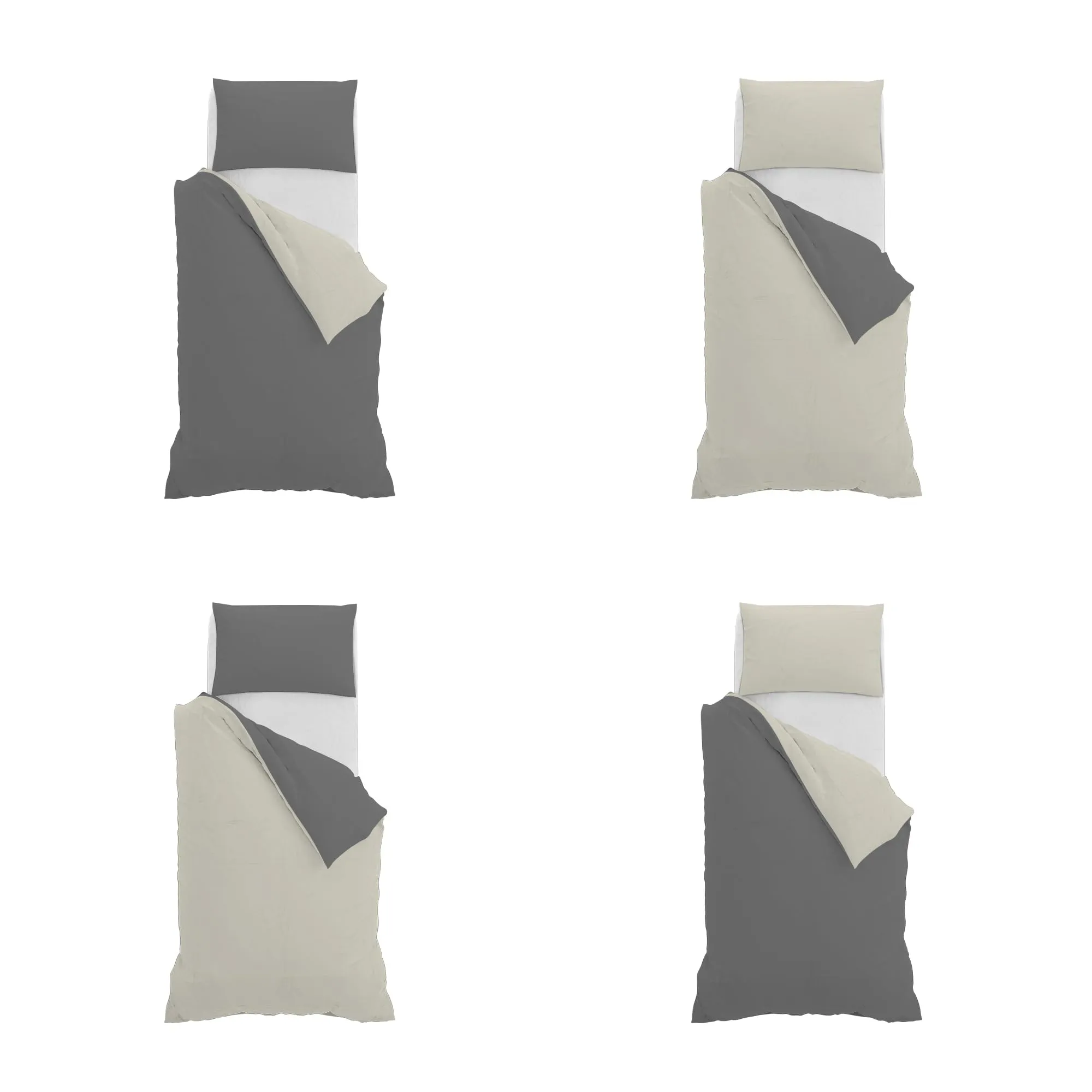 Italian Bed Linen Set Copripiumino 100% Cotone, Singolo, 150x200 cm, Grigio Scuro/Panna - immagine 11
