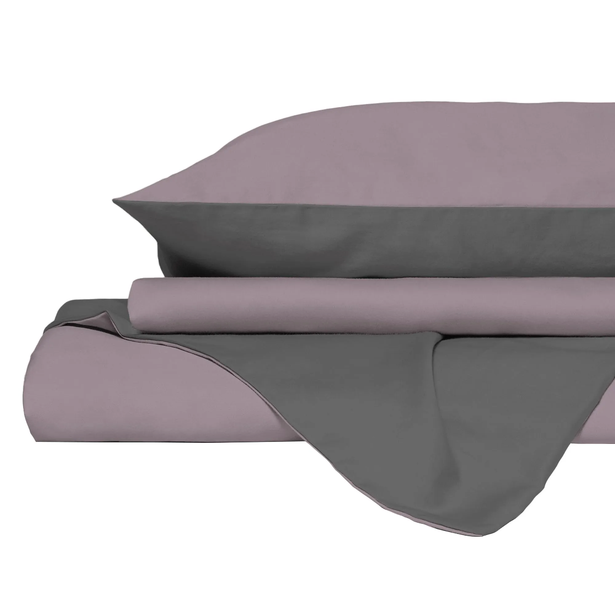 Italian Bed Linen Set Copripiumino 100% Cotone, Singolo, 150x200 cm, Rosa Antico/Grigio Scuro - immagine 9