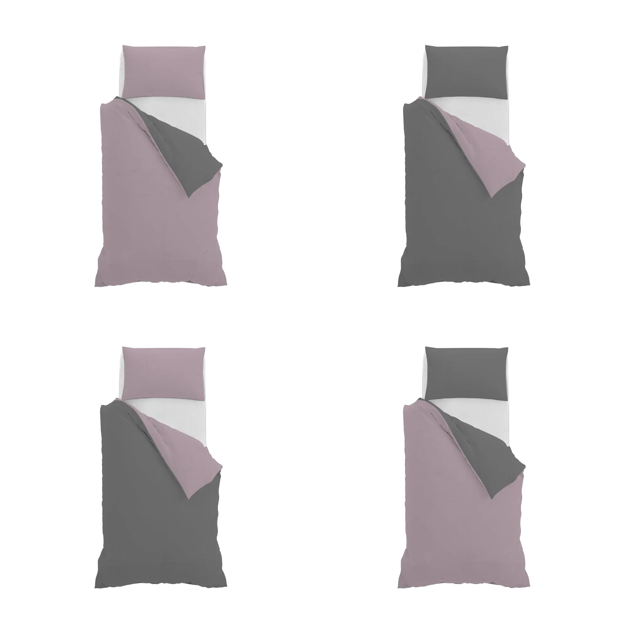 Italian Bed Linen Set Copripiumino 100% Cotone, Singolo, 150x200 cm, Rosa Antico/Grigio Scuro - immagine 11