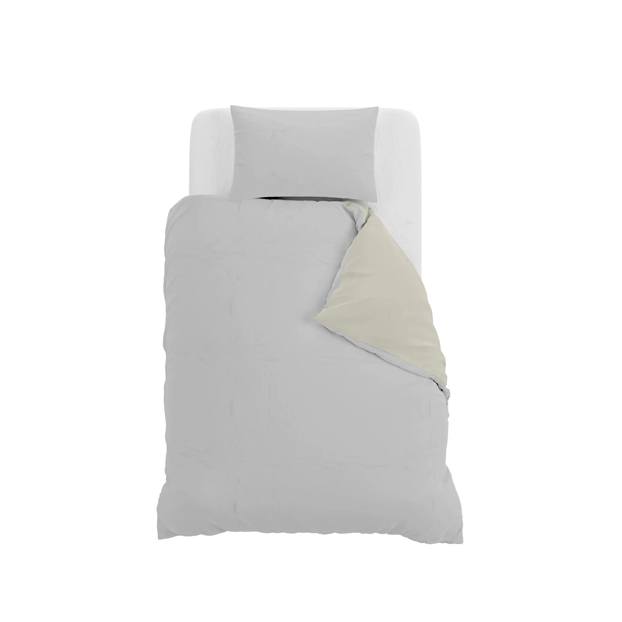 Italian Bed Linen Set Copripiumino 100% Cotone, 200x200 cm, Piazza e Mezza, Grigio Chiaro/Panna - immagine 10