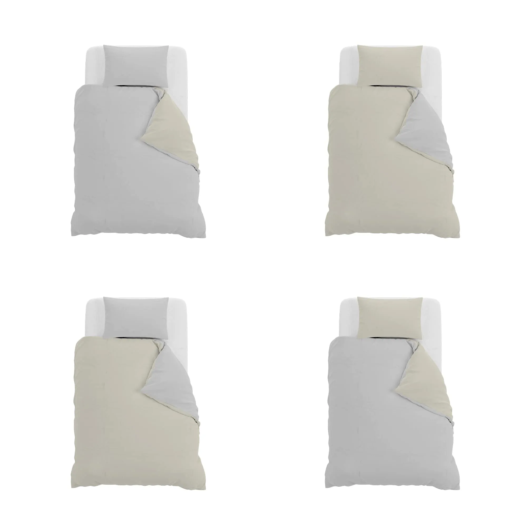 Italian Bed Linen Set Copripiumino 100% Cotone, 200x200 cm, Piazza e Mezza, Grigio Chiaro/Panna - immagine 11