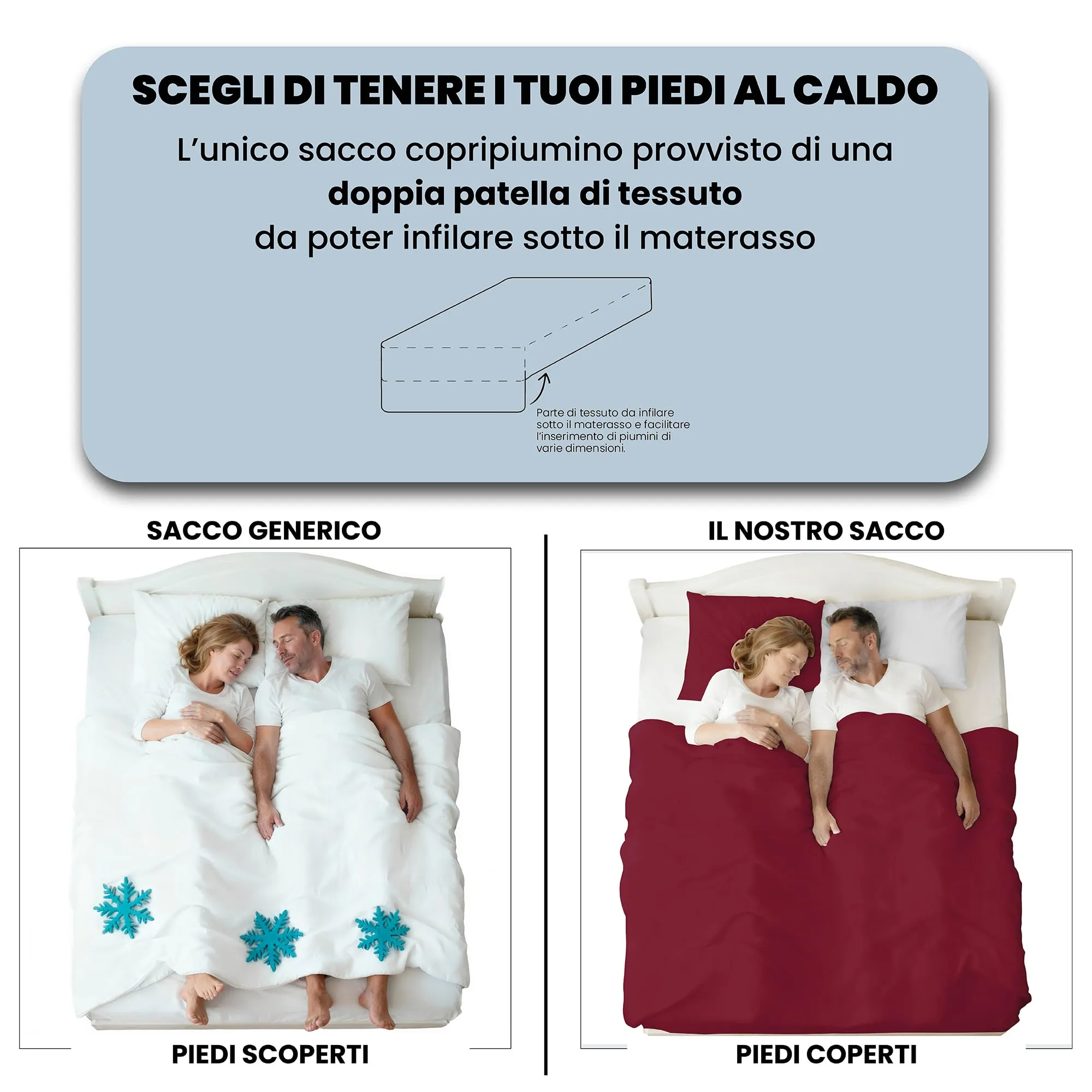 Italian Bed Linen Set Copripiumino 100% Cotone, 200x200 cm, Piazza e Mezza, Bordeaux/Grigio Chiaro - immagine 6
