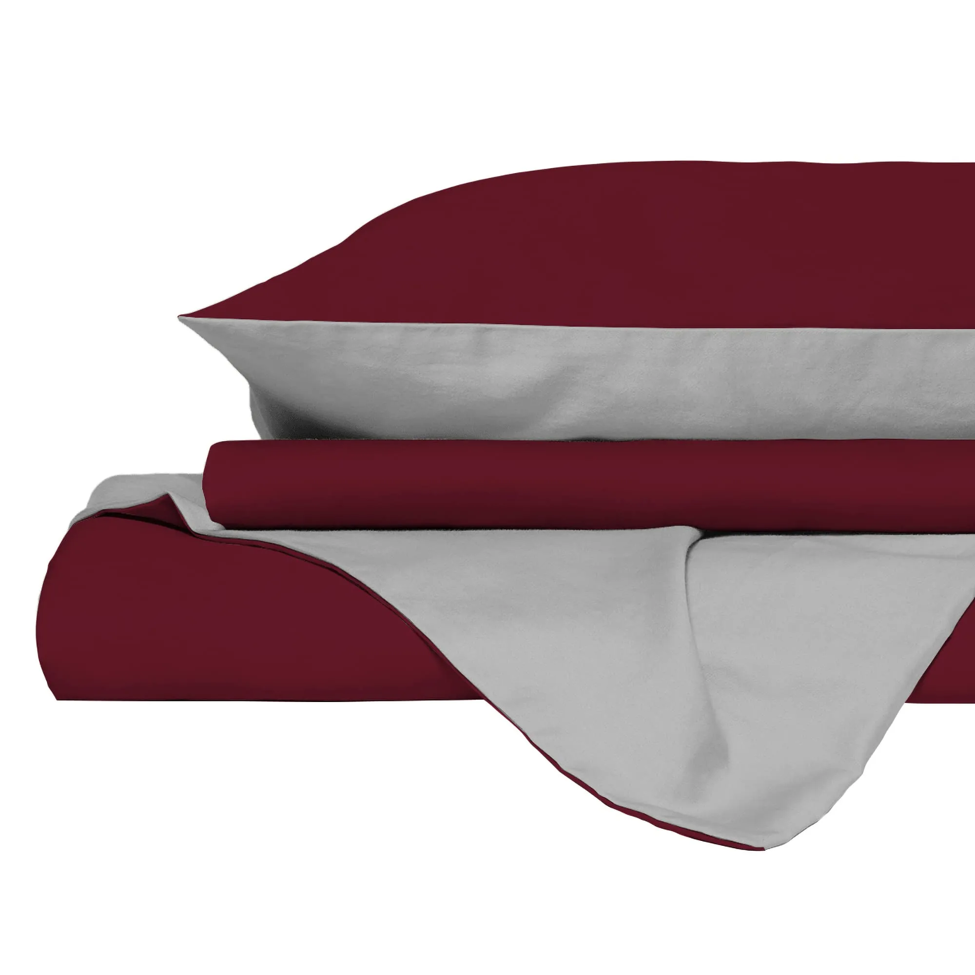 Italian Bed Linen Set Copripiumino 100% Cotone, 200x200 cm, Piazza e Mezza, Bordeaux/Grigio Chiaro - immagine 9