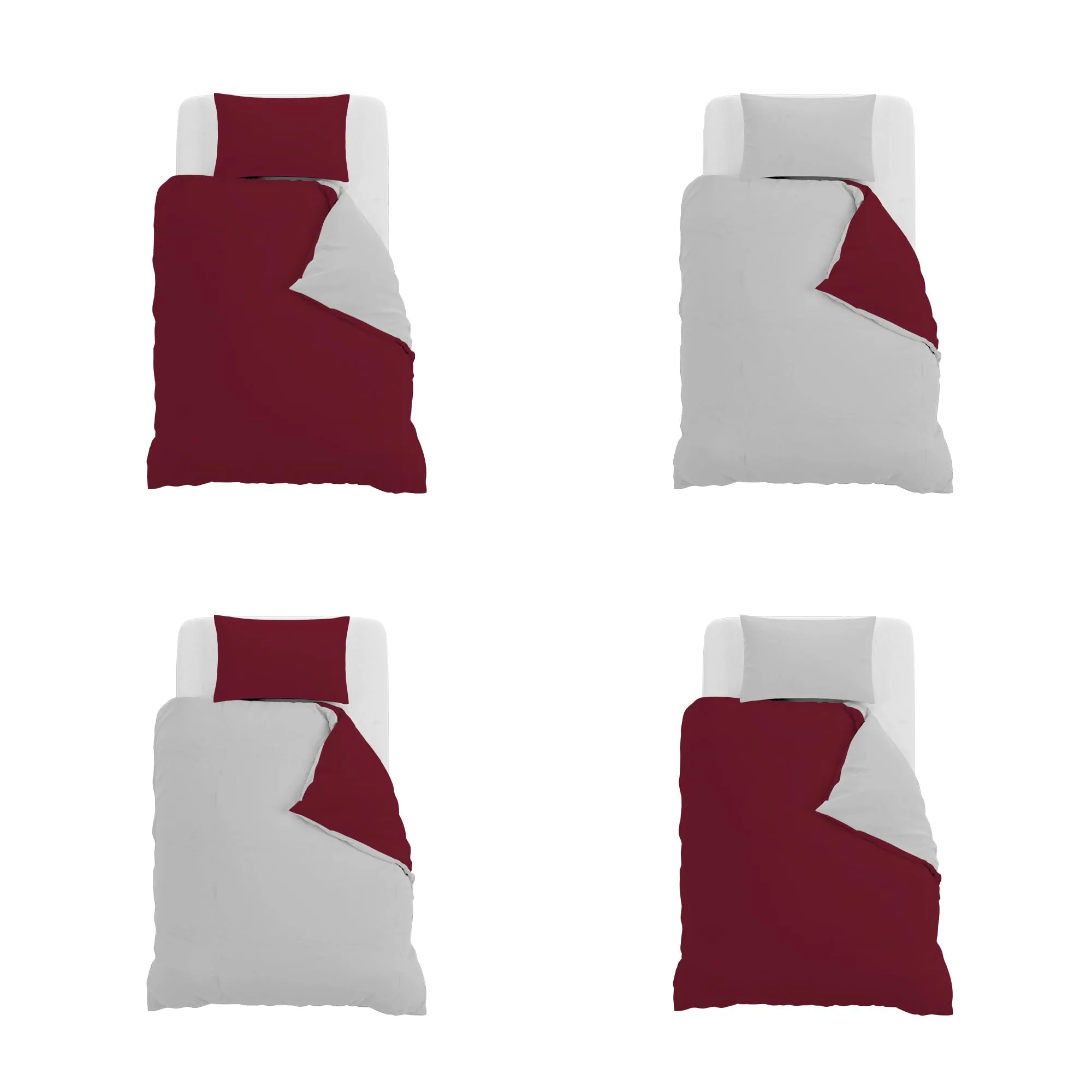 Italian Bed Linen Set Copripiumino 100% Cotone, 200x200 cm, Piazza e Mezza, Bordeaux/Grigio Chiaro - immagine 11