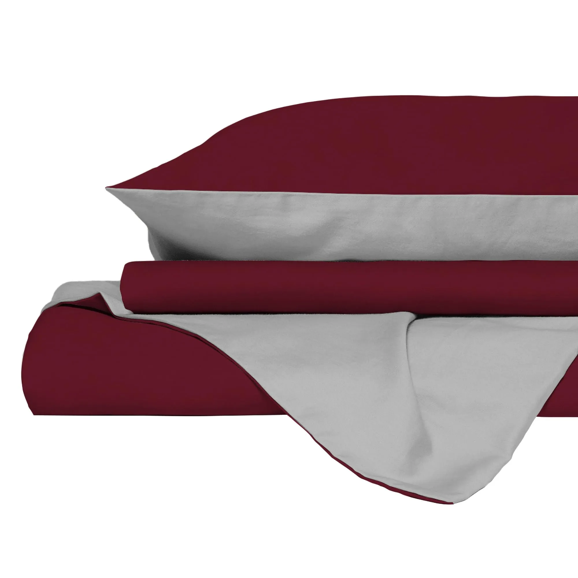 Italian Bed Linen Set Copripiumino 100% Cotone, Matrimoniale, 250x200 cm, Bordeaux/Grigio Chiaro - immagine 9