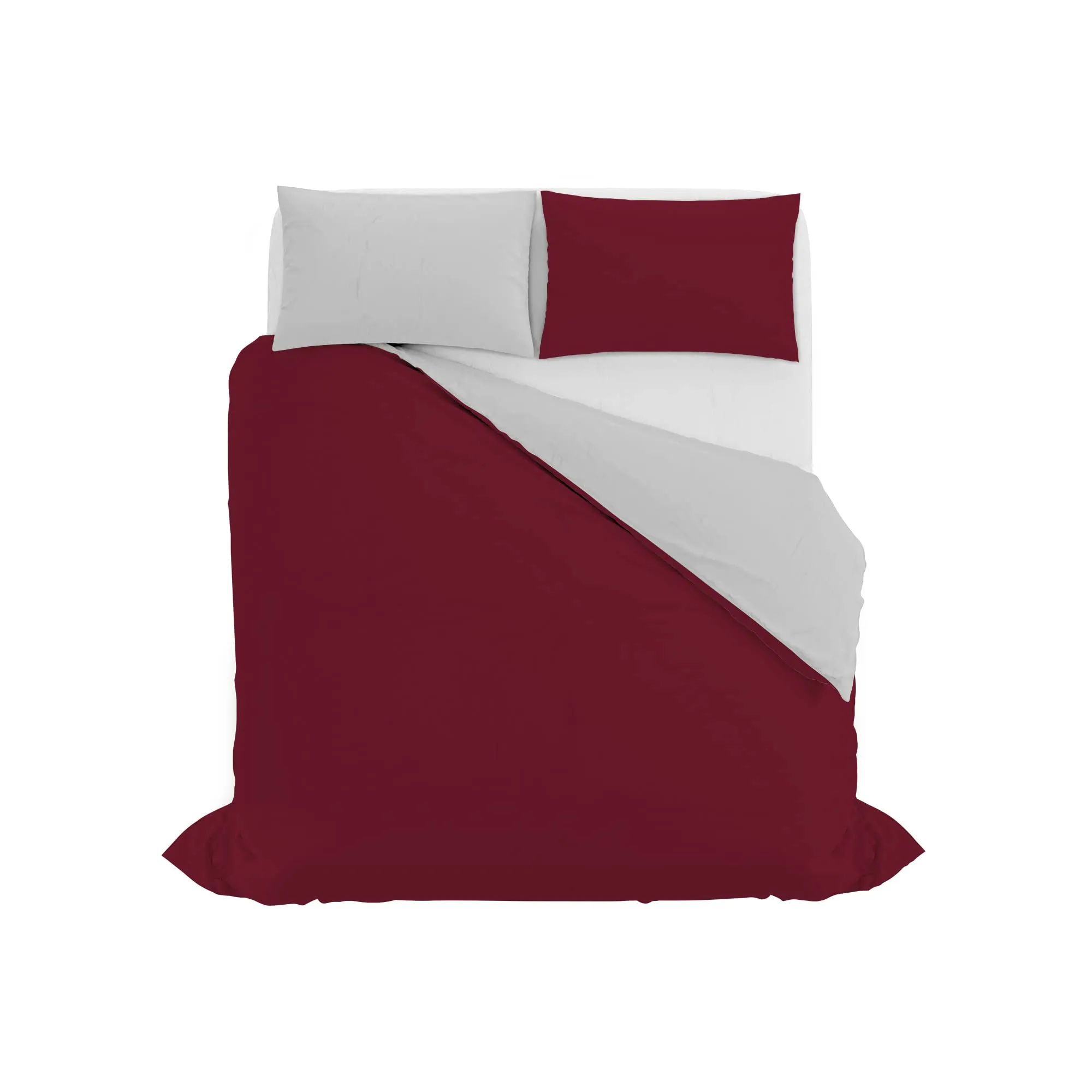 Italian Bed Linen Set Copripiumino 100% Cotone, Matrimoniale, 250x200 cm, Bordeaux/Grigio Chiaro - immagine 10