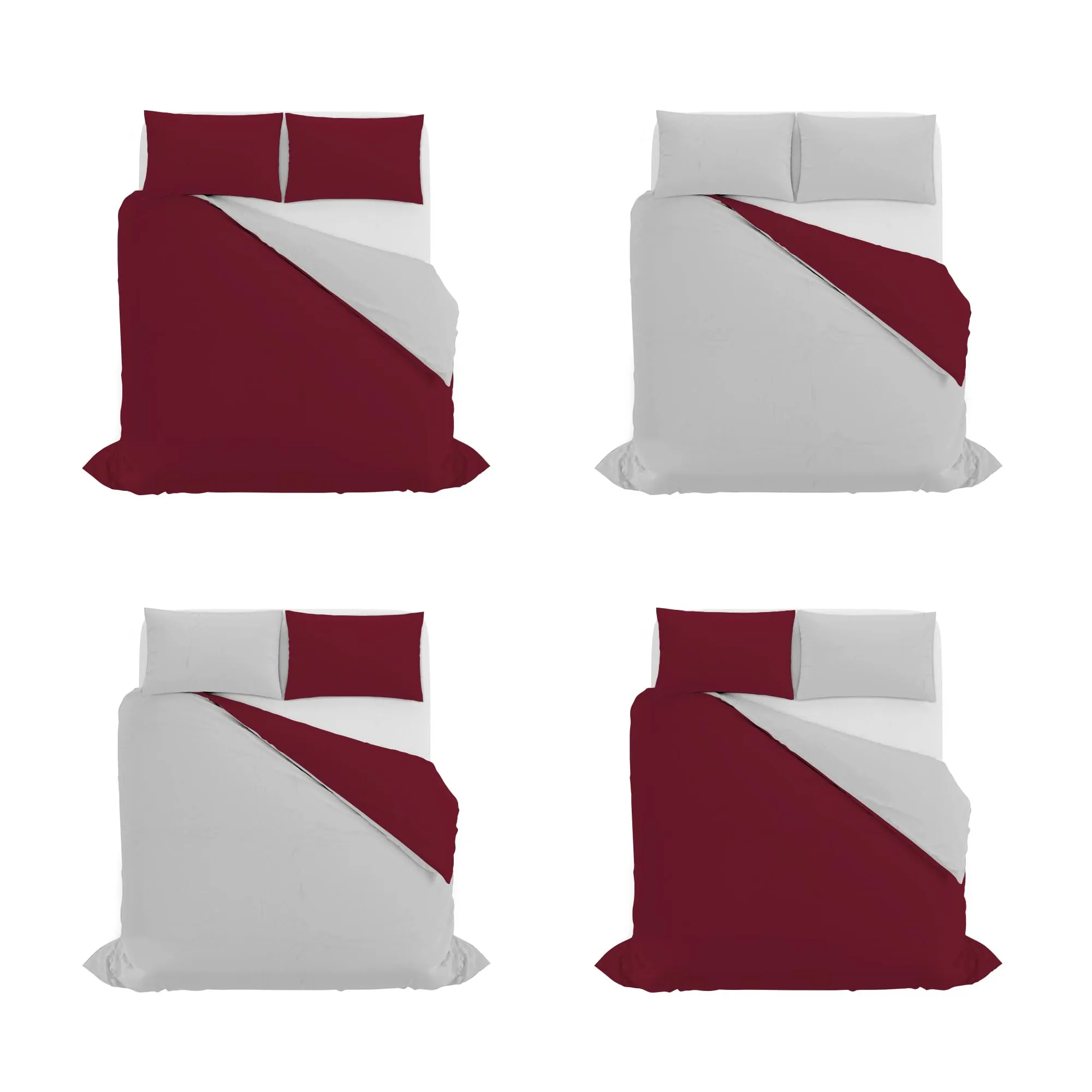 Italian Bed Linen Set Copripiumino 100% Cotone, Matrimoniale, 250x200 cm, Bordeaux/Grigio Chiaro - immagine 11