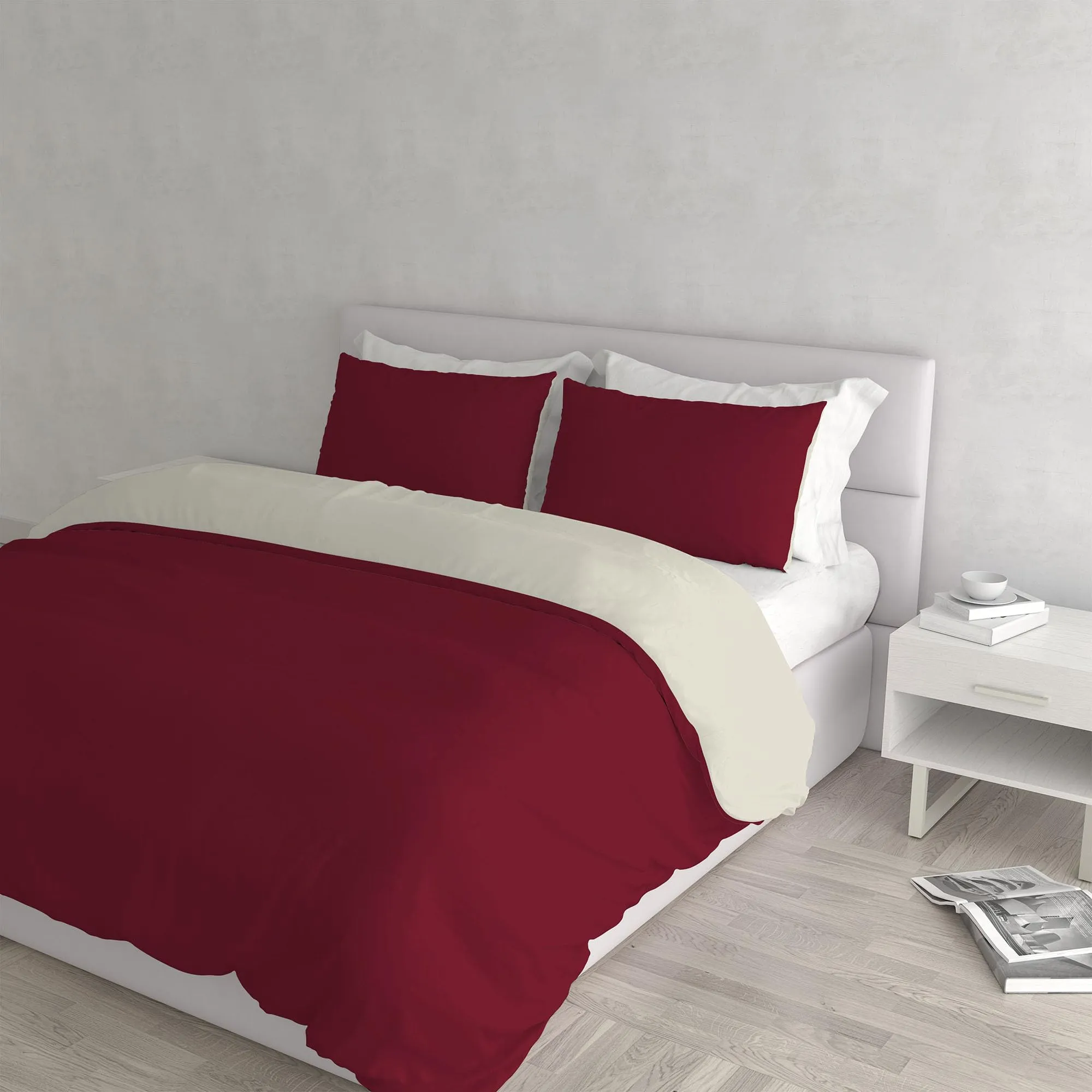 Italian Bed Linen Set Copripiumino 100% Cotone, Matrimoniale, 250x200 cm, Bordeaux/Panna - immagine 1