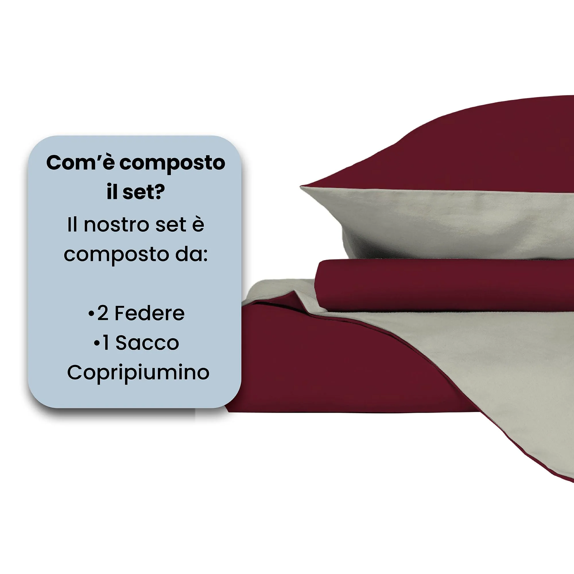 Italian Bed Linen Set Copripiumino 100% Cotone, Matrimoniale, 250x200 cm, Bordeaux/Panna - immagine 4