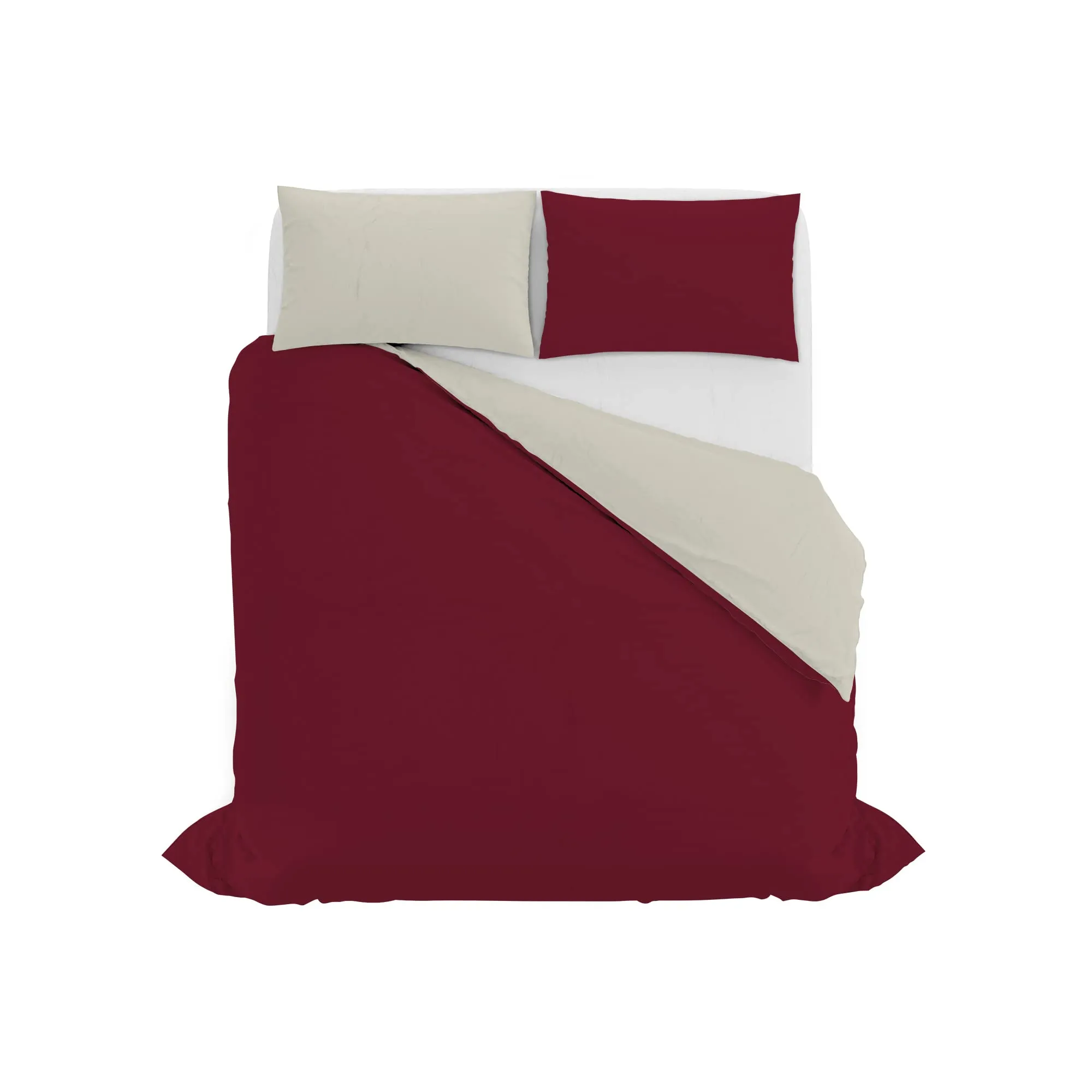 Italian Bed Linen Set Copripiumino 100% Cotone, Matrimoniale, 250x200 cm, Bordeaux/Panna - immagine 10