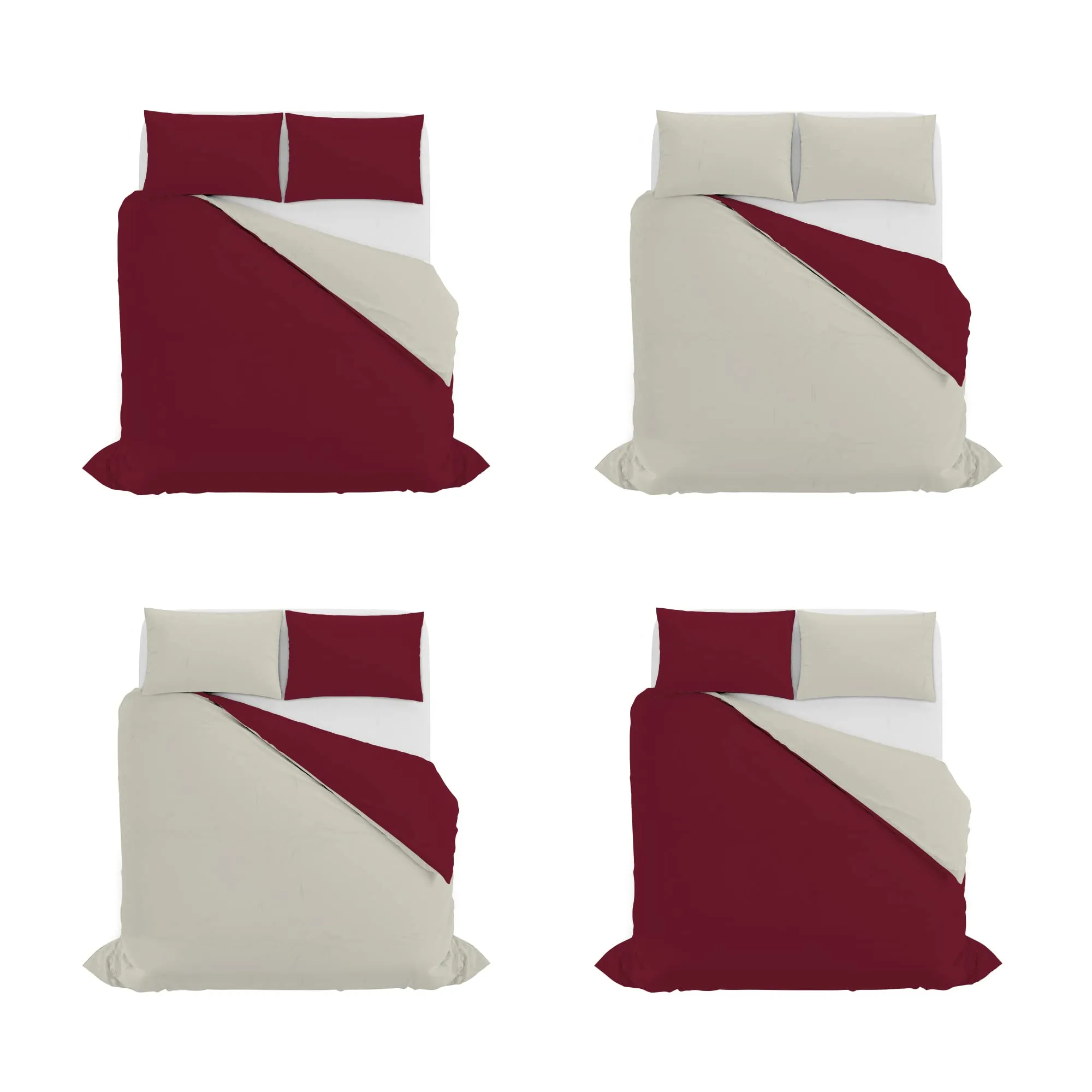 Italian Bed Linen Set Copripiumino 100% Cotone, Matrimoniale, 250x200 cm, Bordeaux/Panna - immagine 11