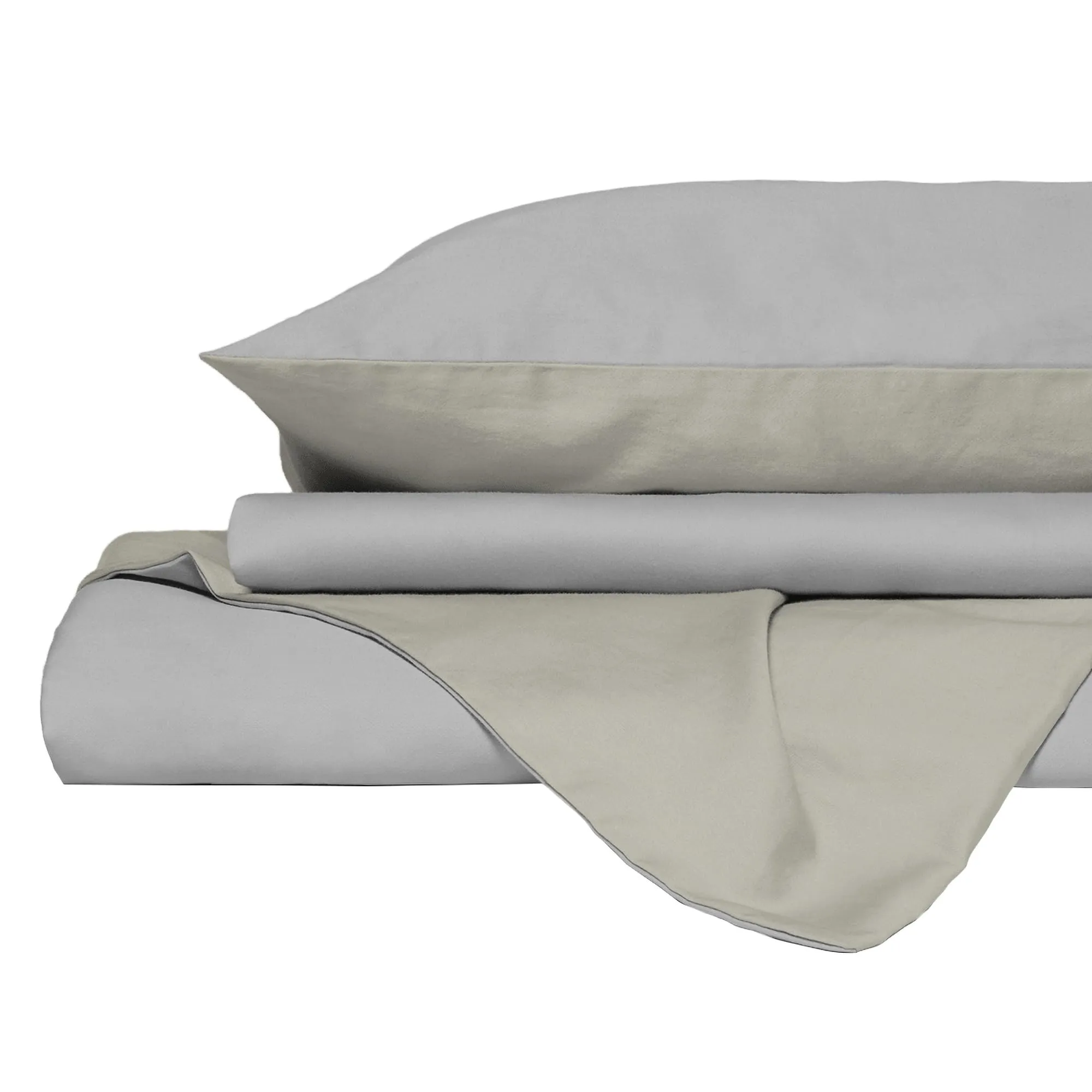 Italian Bed Linen Set Copripiumino 100% Cotone, Matrimoniale, 250x200 cm, Grigio Chiaro/Panna - immagine 9