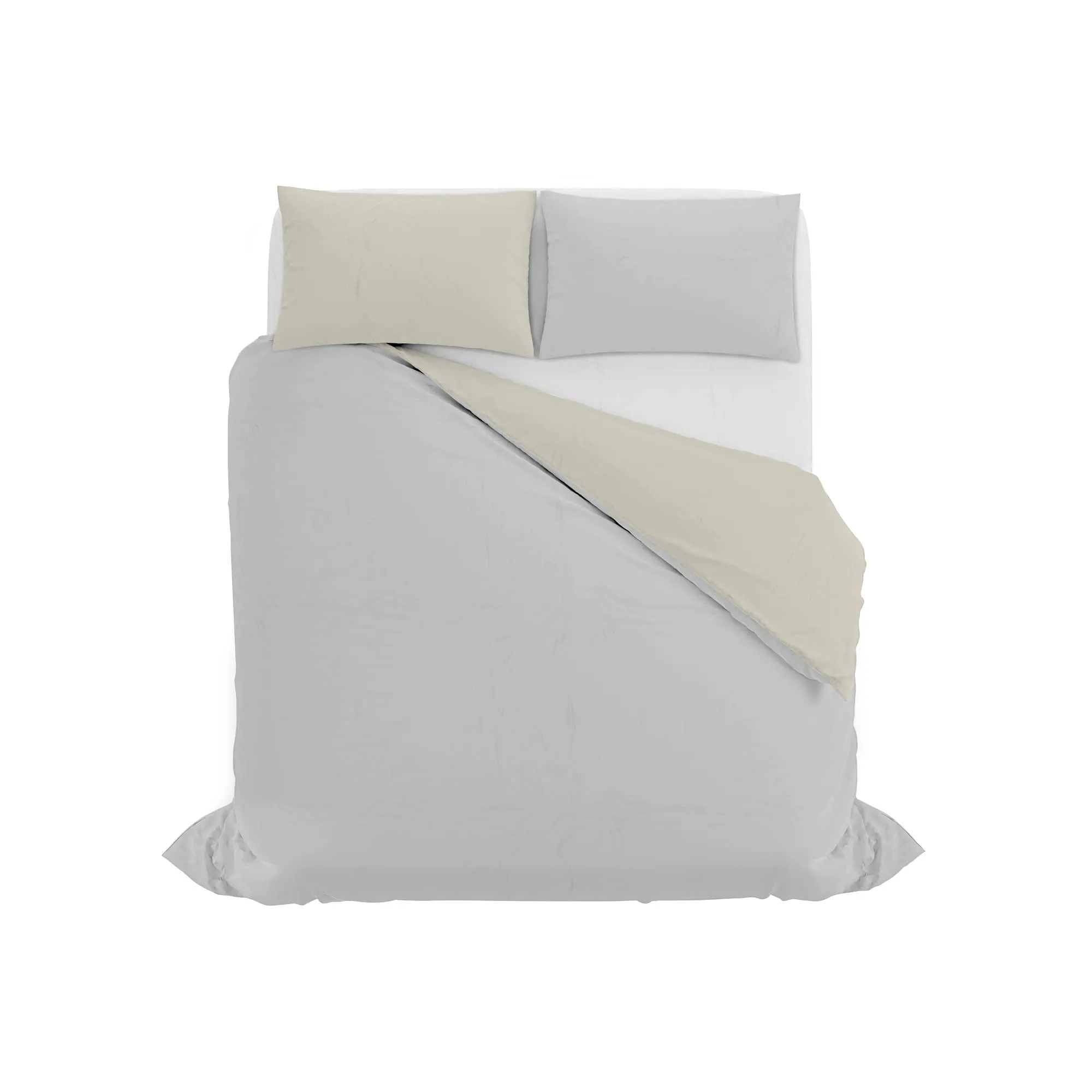 Italian Bed Linen Set Copripiumino 100% Cotone, Matrimoniale, 250x200 cm, Grigio Chiaro/Panna - immagine 10
