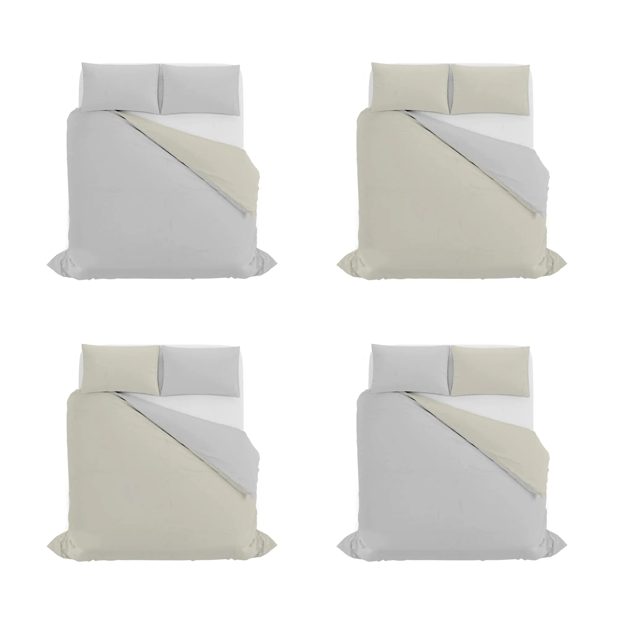 Italian Bed Linen Set Copripiumino 100% Cotone, Matrimoniale, 250x200 cm, Grigio Chiaro/Panna - immagine 11