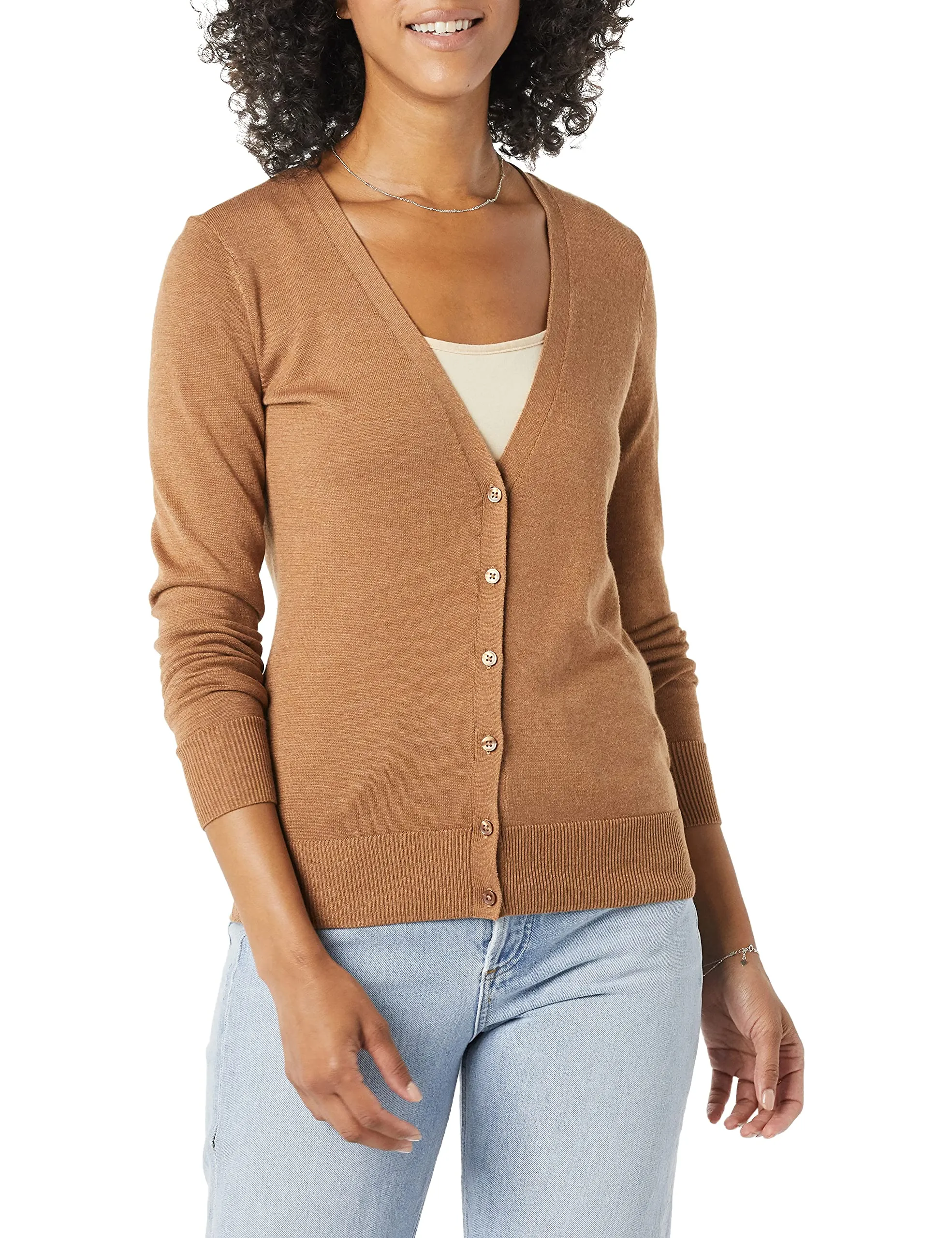 Amazon Essentials Felpa Cardigan Leggera Donna, Cammello Puntinato, XXL - immagine 1