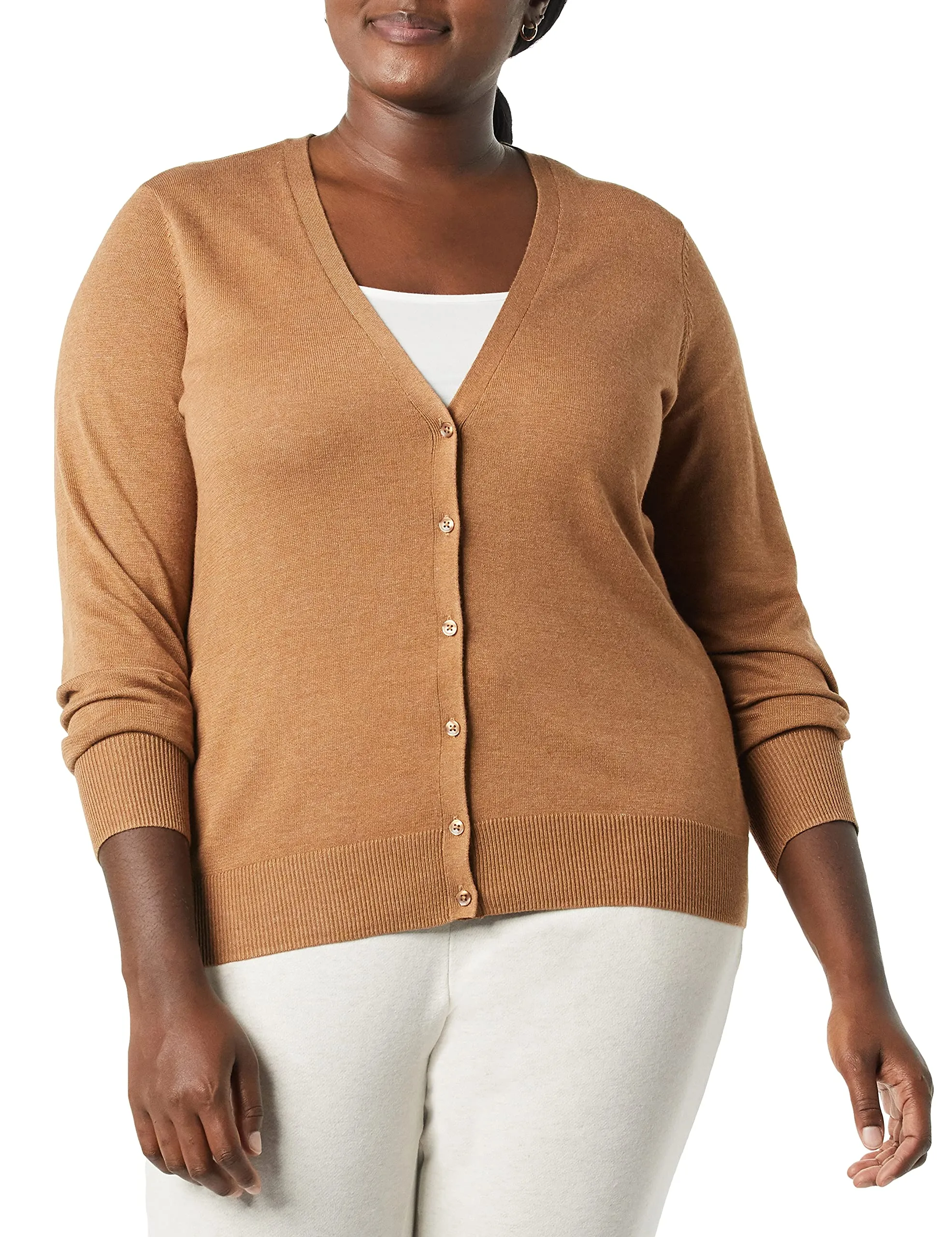 Amazon Essentials Felpa Cardigan Leggera Donna, Cammello Puntinato, XXL - immagine 4