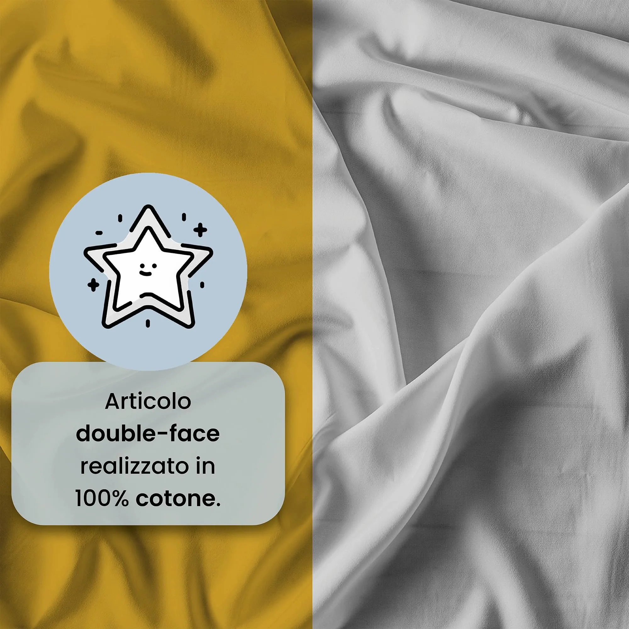 Italian Bed Linen Set Copripiumino 100% Cotone, Singolo, 150x200 cm, Senape/Grigio Chiaro - immagine 3
