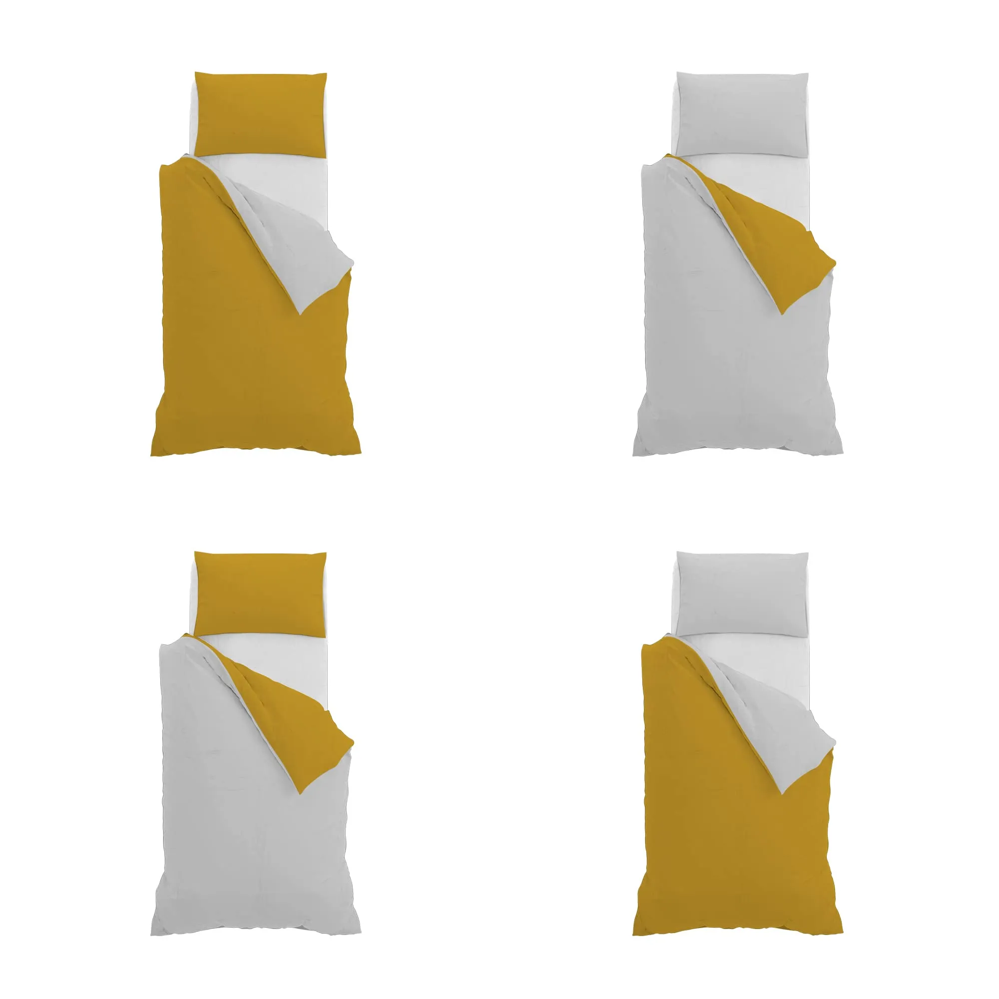 Italian Bed Linen Set Copripiumino 100% Cotone, Singolo, 150x200 cm, Senape/Grigio Chiaro - immagine 11