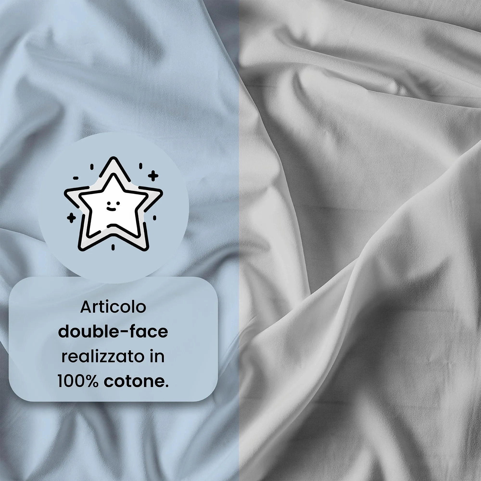 Italian Bed Linen Set Copripiumino 100% Cotone, Singolo, 150x200 cm, Azzurro/Grigio Chiaro - immagine 3