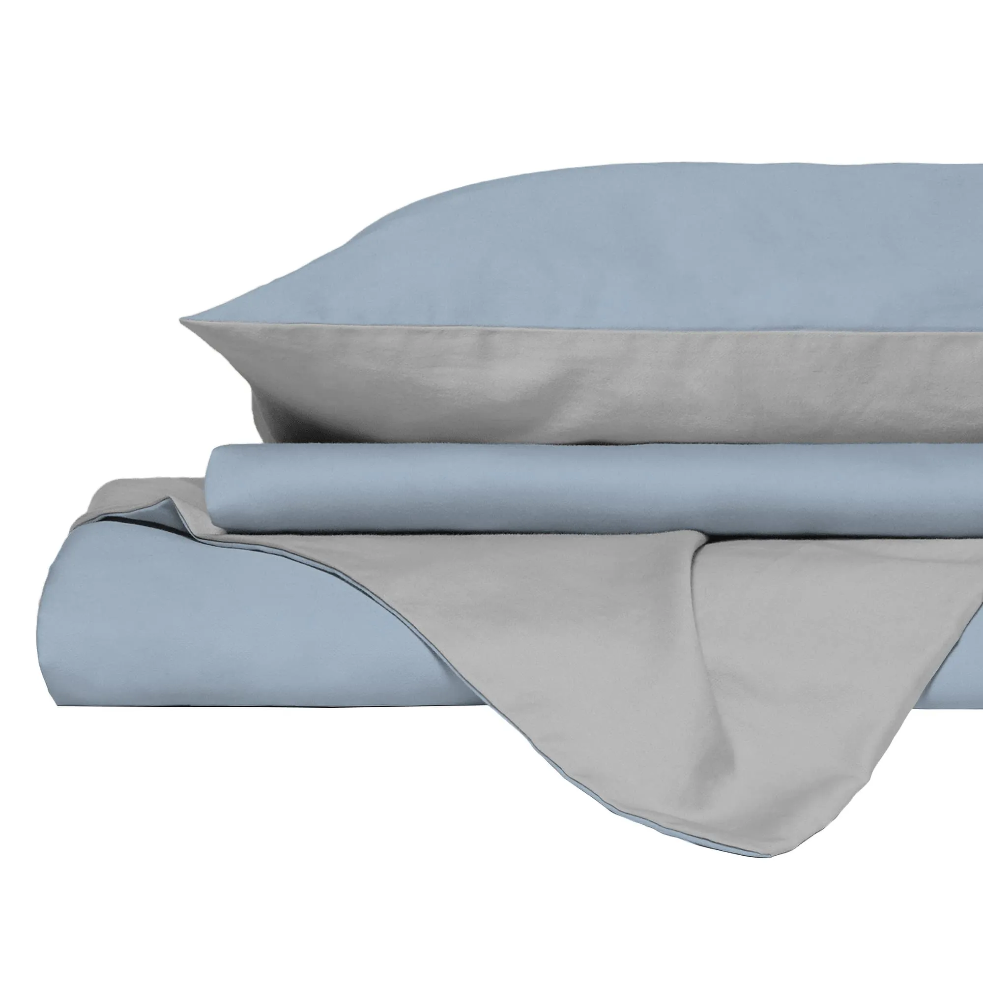 Italian Bed Linen Set Copripiumino 100% Cotone, Singolo, 150x200 cm, Azzurro/Grigio Chiaro - immagine 9