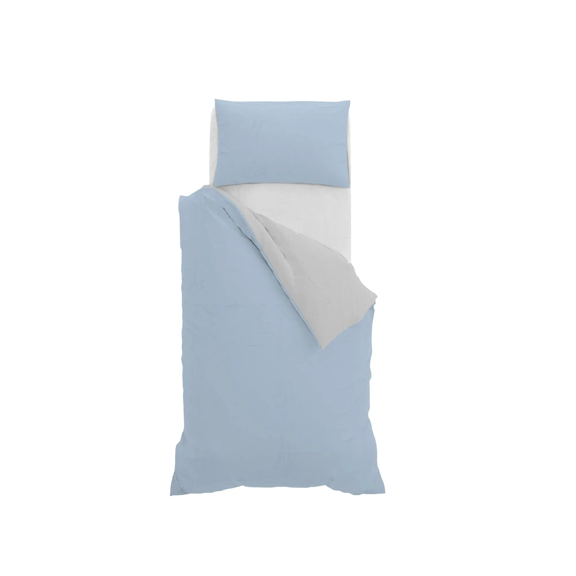 Italian Bed Linen Set Copripiumino 100% Cotone, Singolo, 150x200 cm, Azzurro/Grigio Chiaro - immagine 10