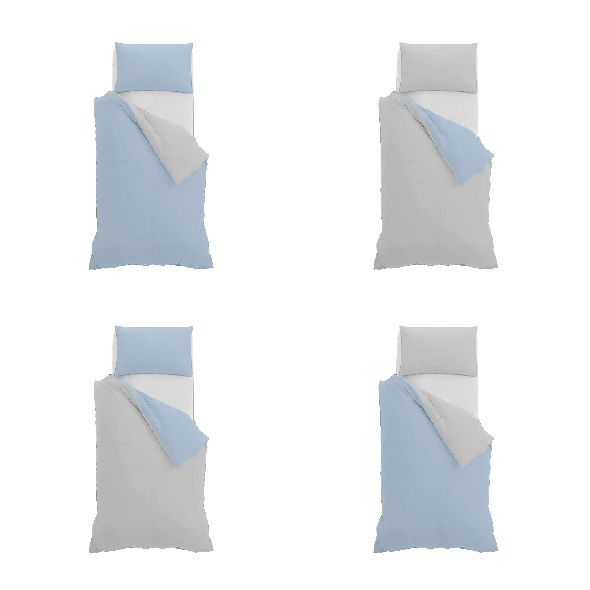 Italian Bed Linen Set Copripiumino 100% Cotone, Singolo, 150x200 cm, Azzurro/Grigio Chiaro - immagine 11