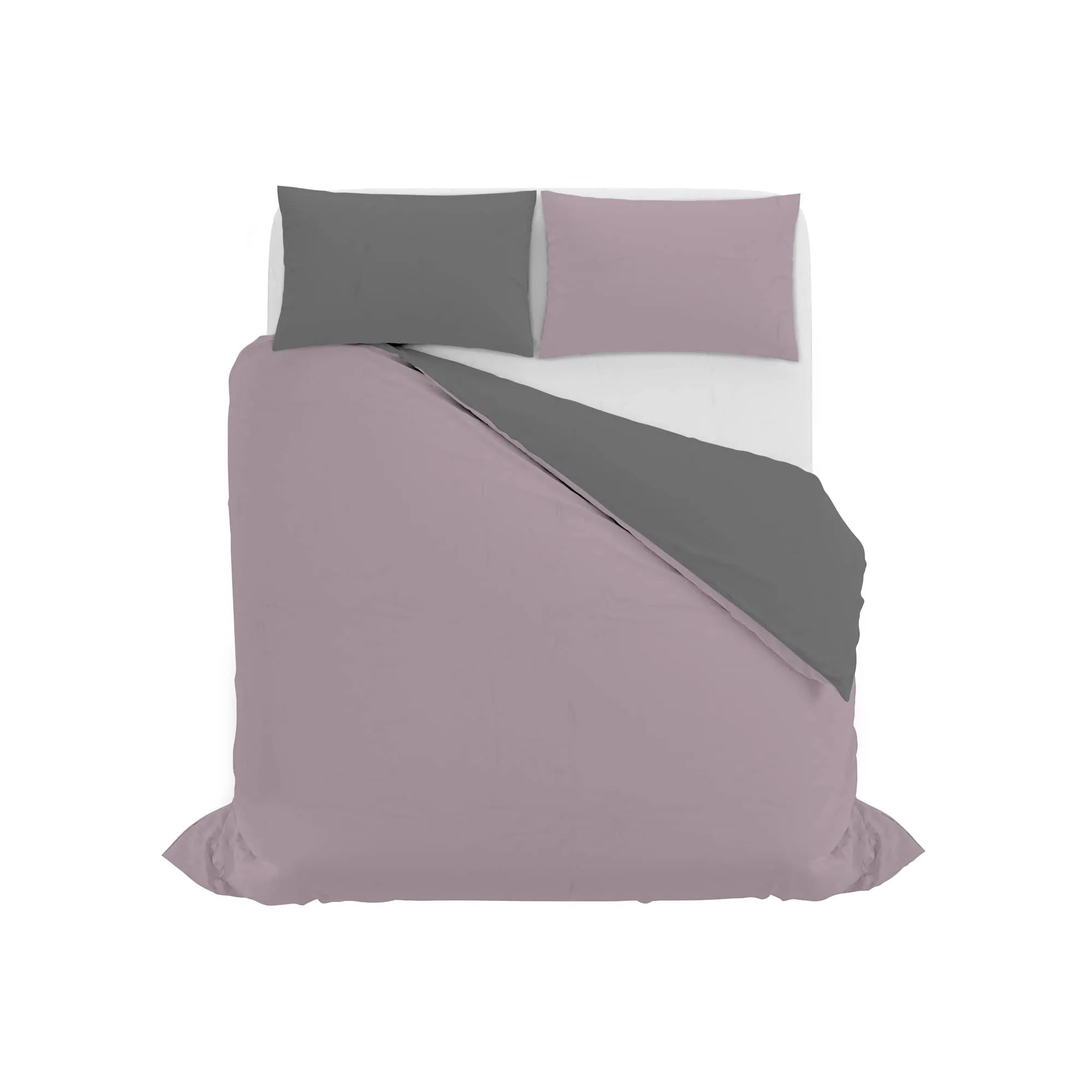Italian Bed Linen Set Copripiumino 100% Cotone, Matrimoniale, 250x200 cm, Rosa Antico/Grigio Scuro - immagine 10