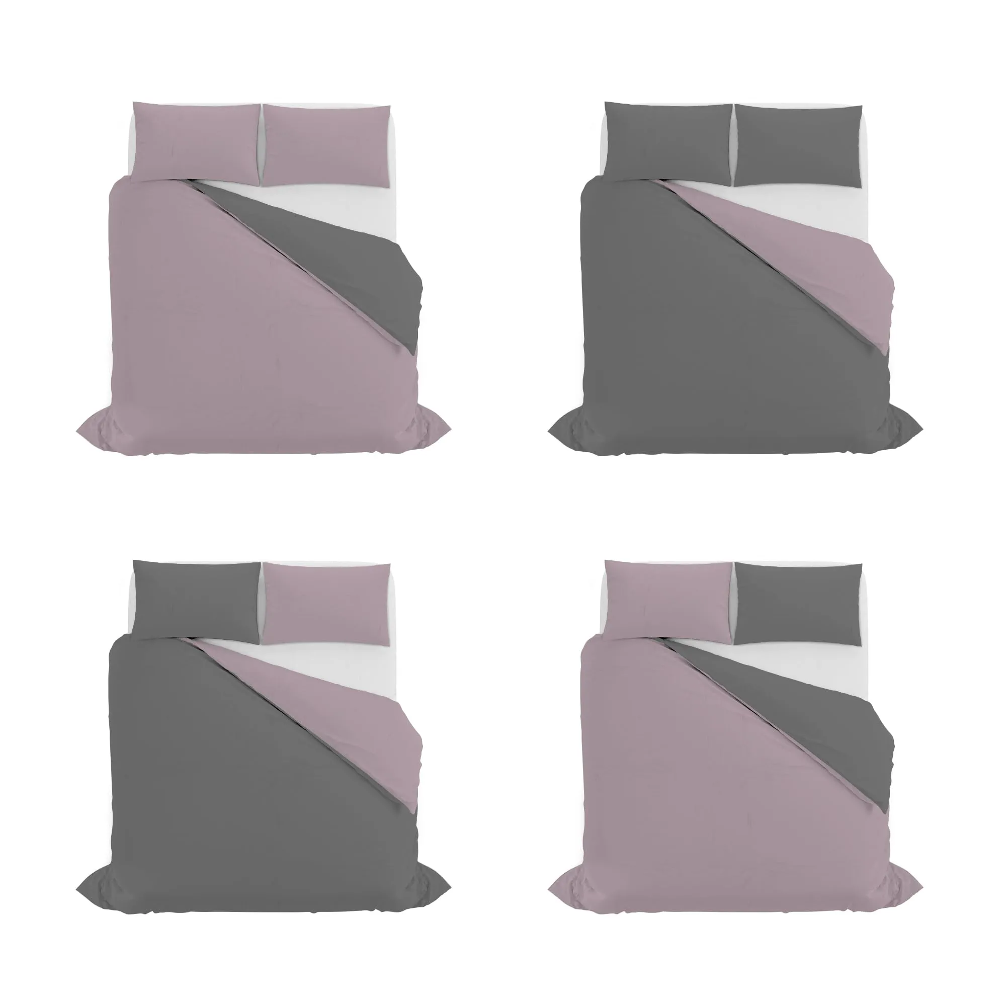 Italian Bed Linen Set Copripiumino 100% Cotone, Matrimoniale, 250x200 cm, Rosa Antico/Grigio Scuro - immagine 11