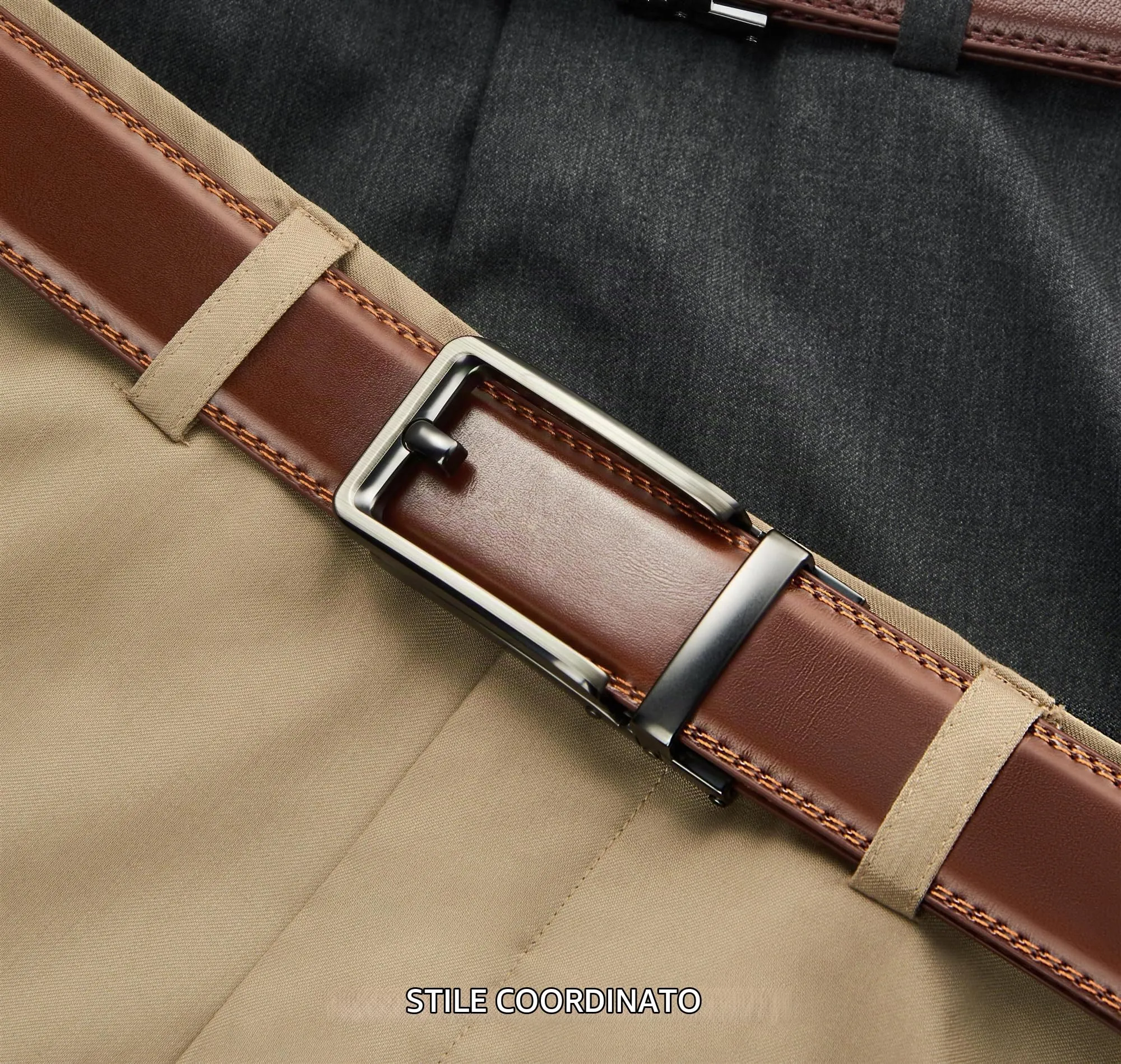 CHAOREN Cintura Uomo in Pelle con Fibbia a Cricchetto Automatica 35mm - immagine 5