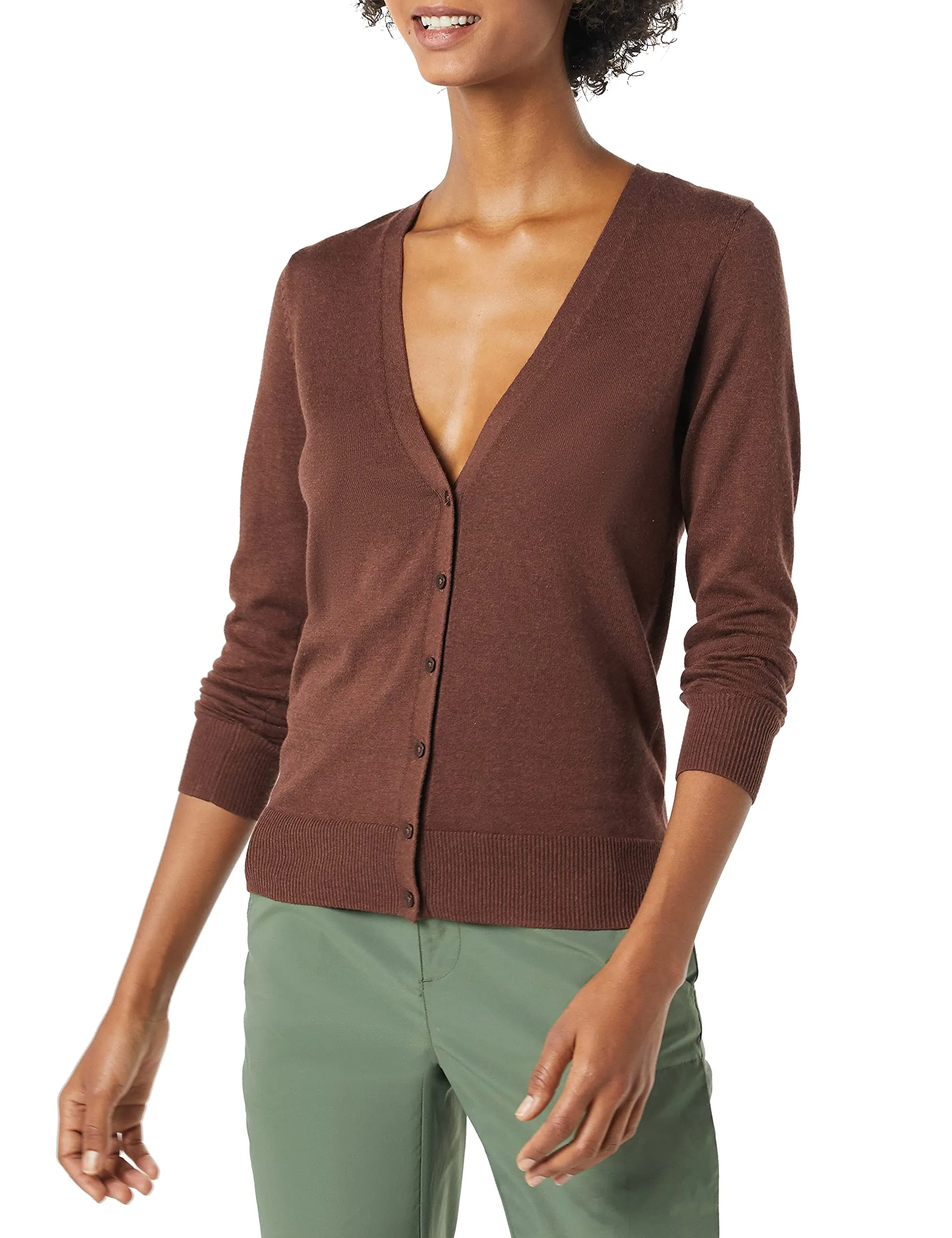 Amazon Essentials Felpa Cardigan Leggera Donna, Castagna Scuro Puntinato, XXL - immagine 1