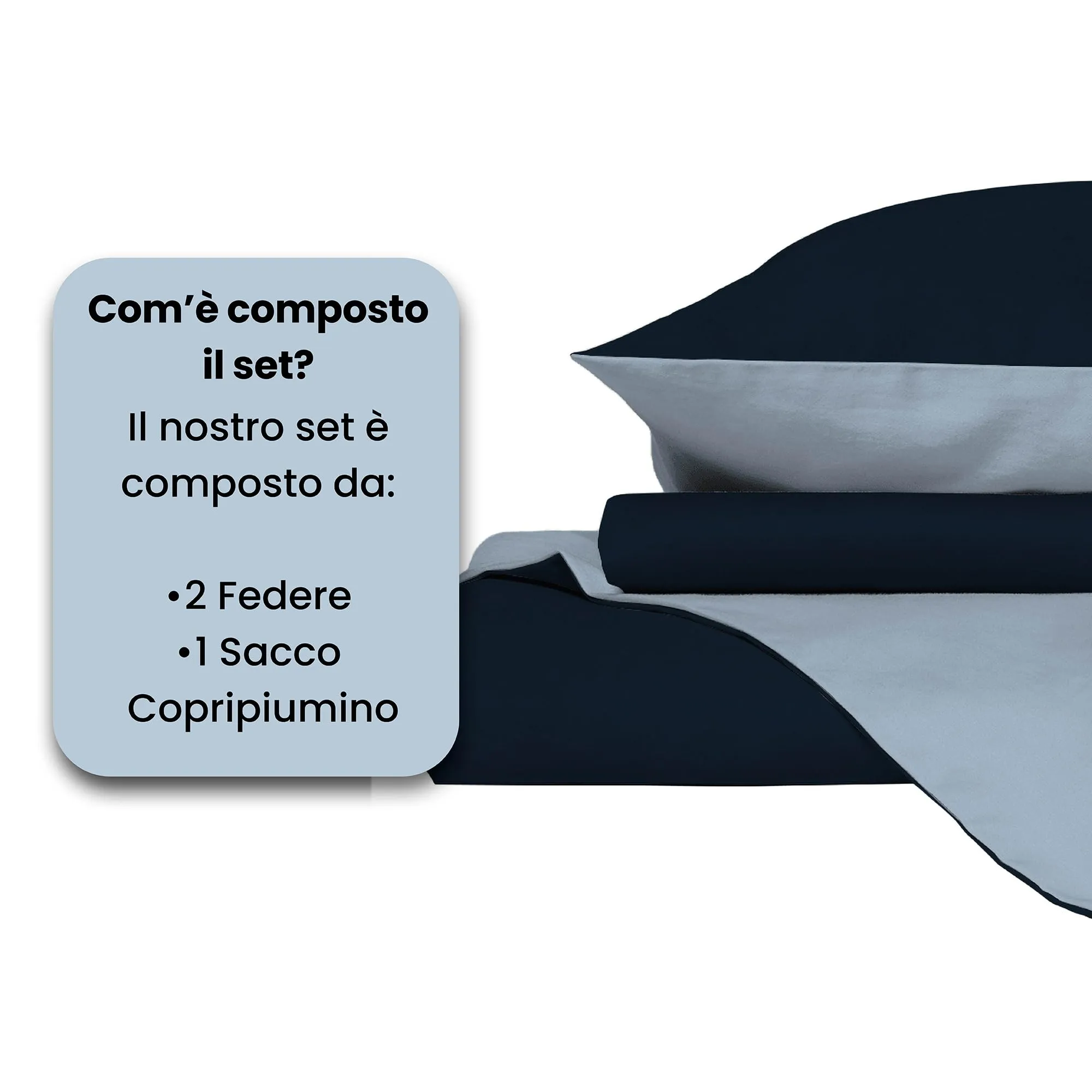 Italian Bed Linen Set Copripiumino 100% Cotone Matrimoniale 250x200 cm, Blu Scuro/Azzurro - immagine 4