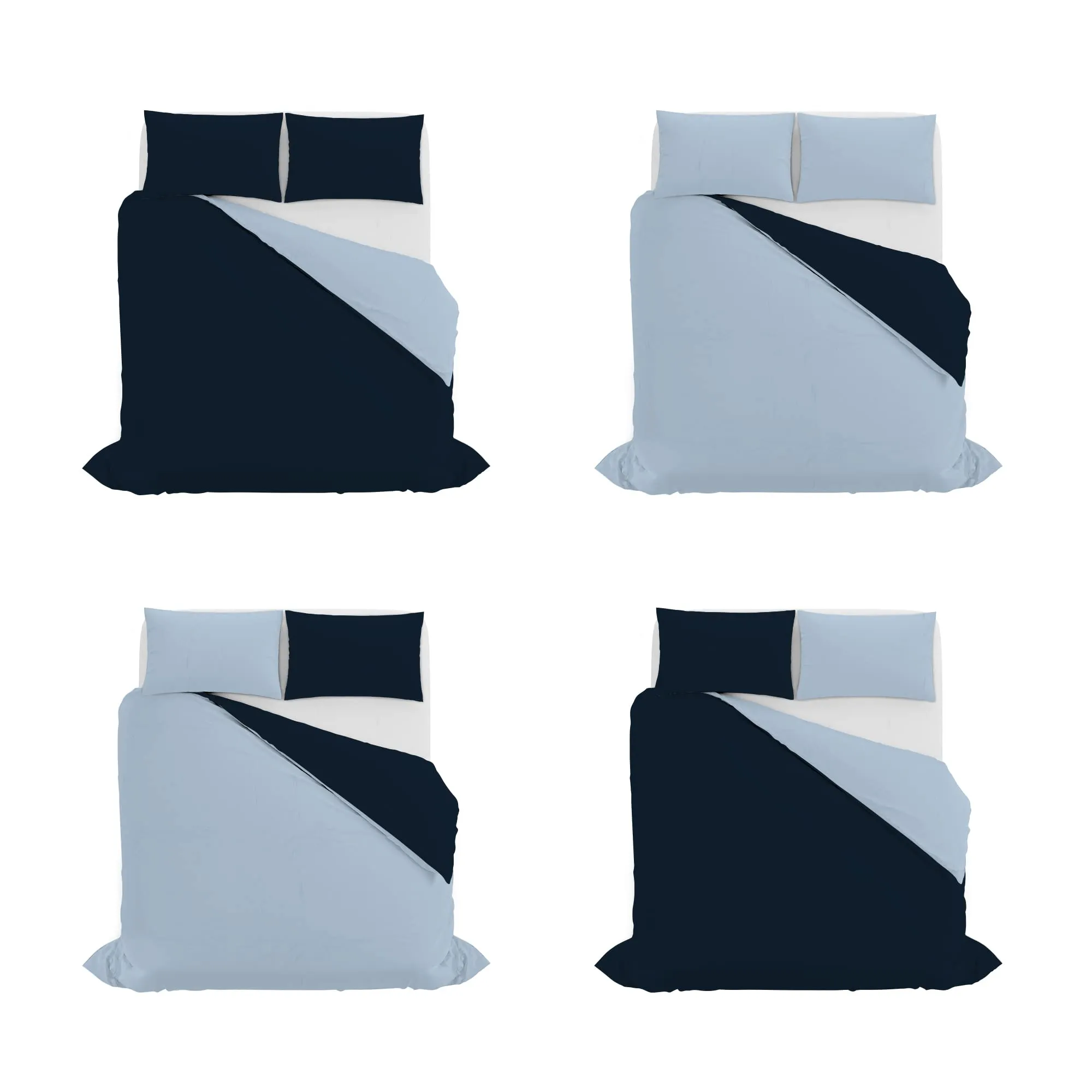 Italian Bed Linen Set Copripiumino 100% Cotone Matrimoniale 250x200 cm, Blu Scuro/Azzurro - immagine 11