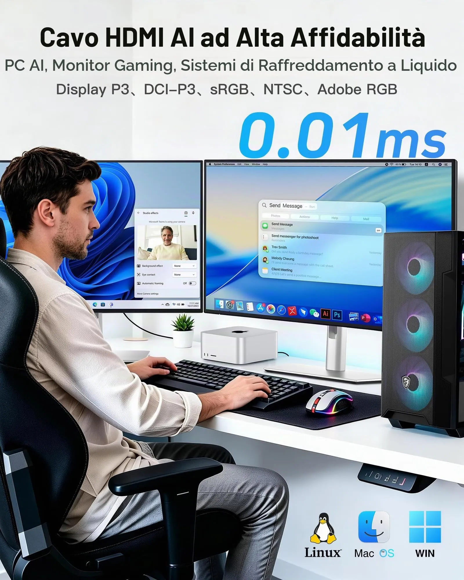 Ubluker Cavo HDMI 8K 15m Nylon Intrecciato, 4K 120Hz, 2K 165Hz, 8K 60Hz, eARC, ARC, Dolby Atmos, HDR10+, HDCP 2.3 per PC TV Monitor Laptop Mac PS5 - immagine 2