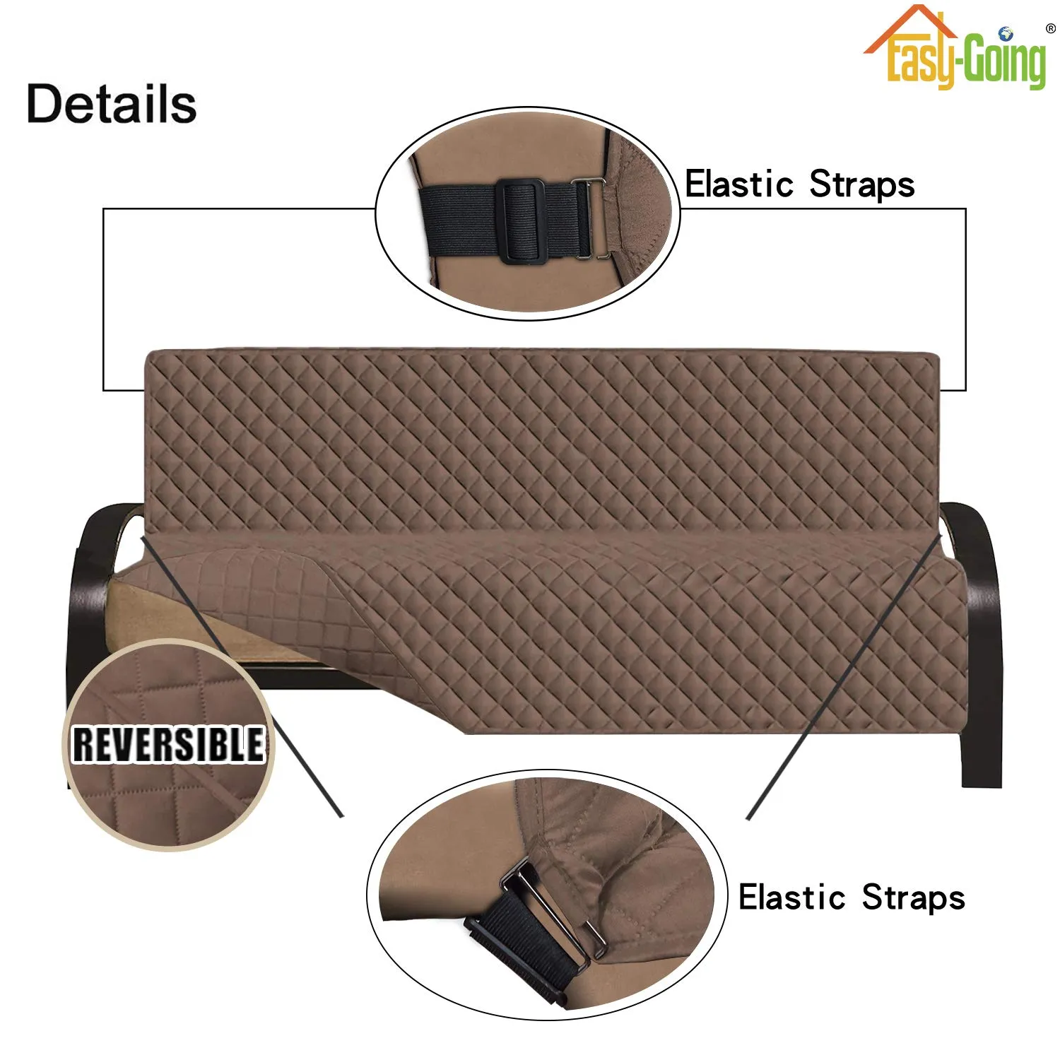 Easy-Going Futon Slipcover, Waterproof Reversible Furniture Protector, Brown, 70'' - immagine 3