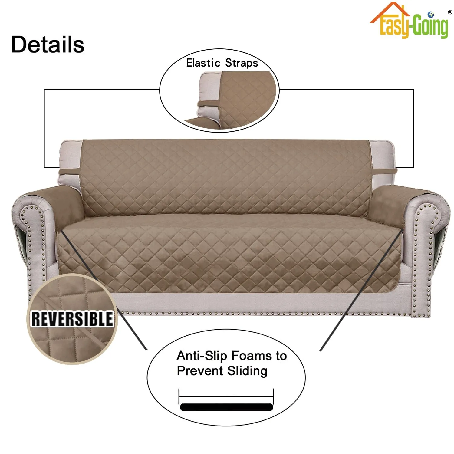 Easy-Going Copridivano Reversibile 4 Posti Impermeabile, XXL, Beige/Beige - immagine 3