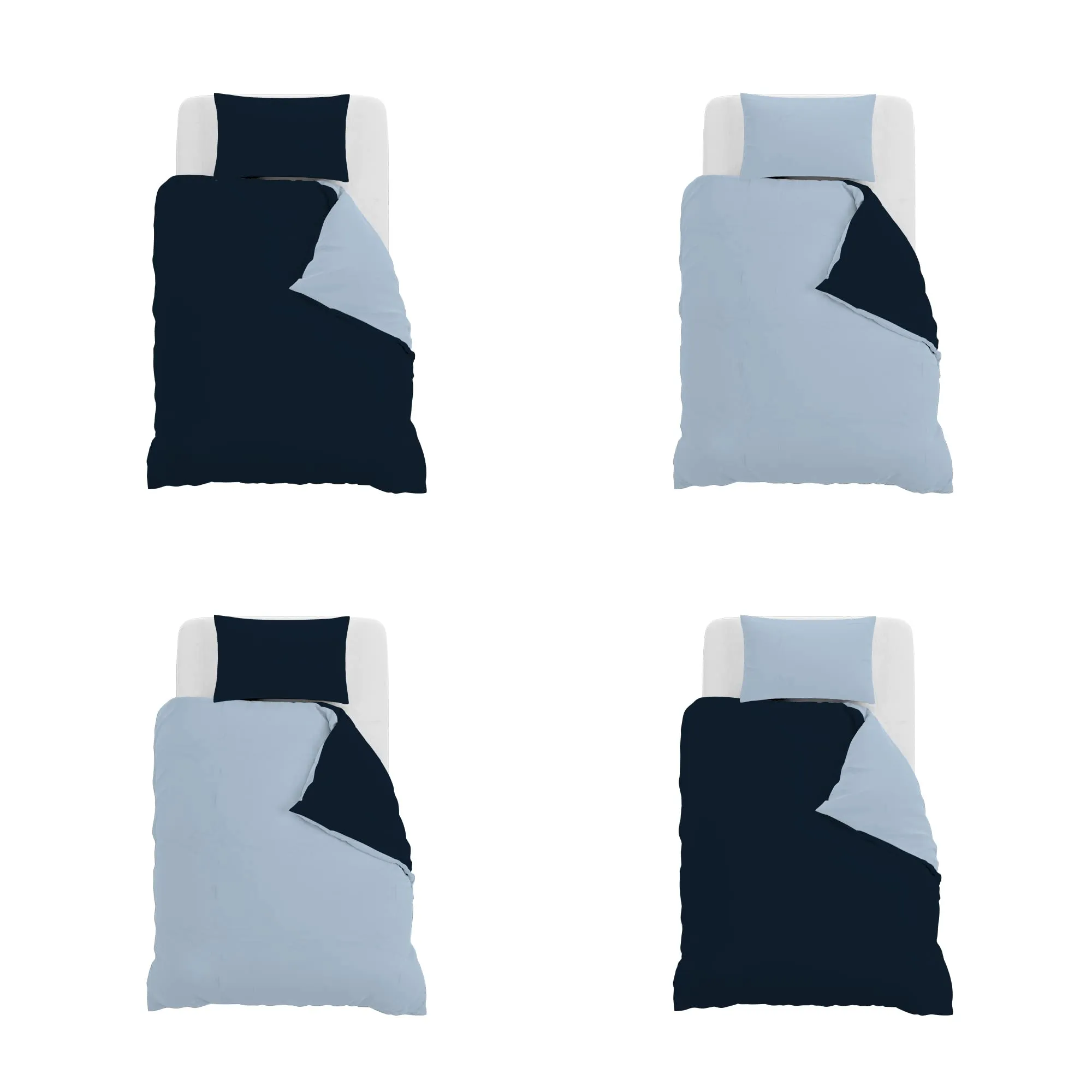 Italian Bed Linen Set Copripiumino 100% Cotone, 200x200 cm, Piazza e Mezza, Blu Scuro/Azzurro - immagine 11