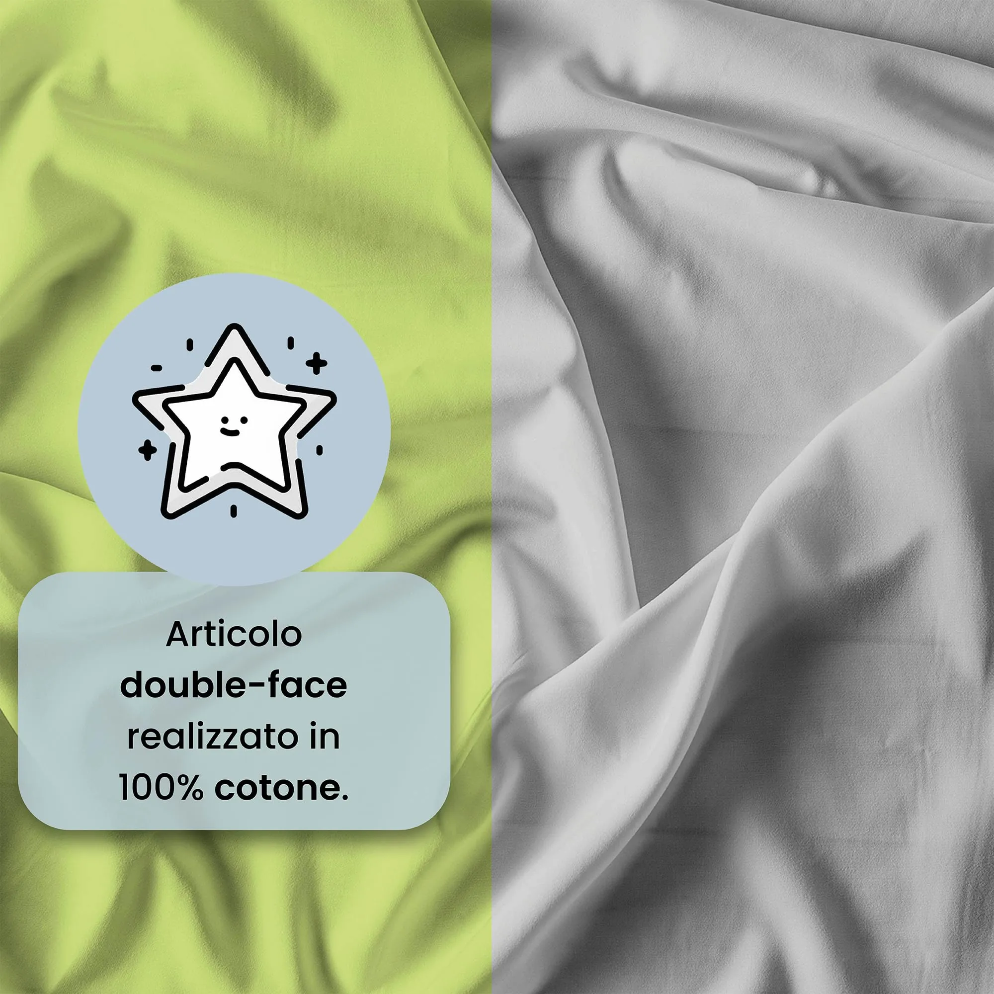 Italian Bed Linen Set Copripiumino 100% Cotone Natural Color, Matrimoniale, 250x200 cm, Verde Acido/Grigio Chiaro - immagine 3