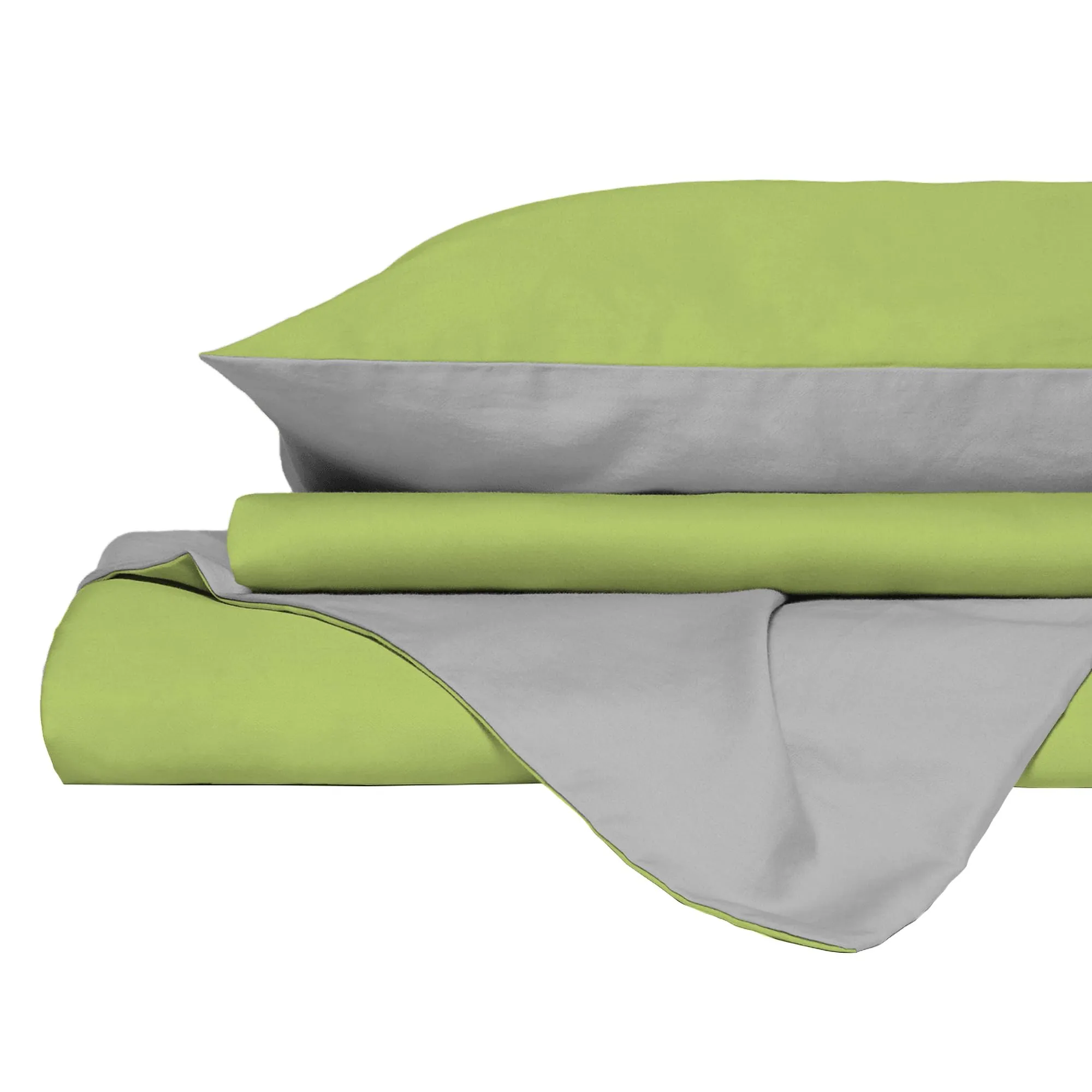 Italian Bed Linen Set Copripiumino 100% Cotone Natural Color, Matrimoniale, 250x200 cm, Verde Acido/Grigio Chiaro - immagine 9